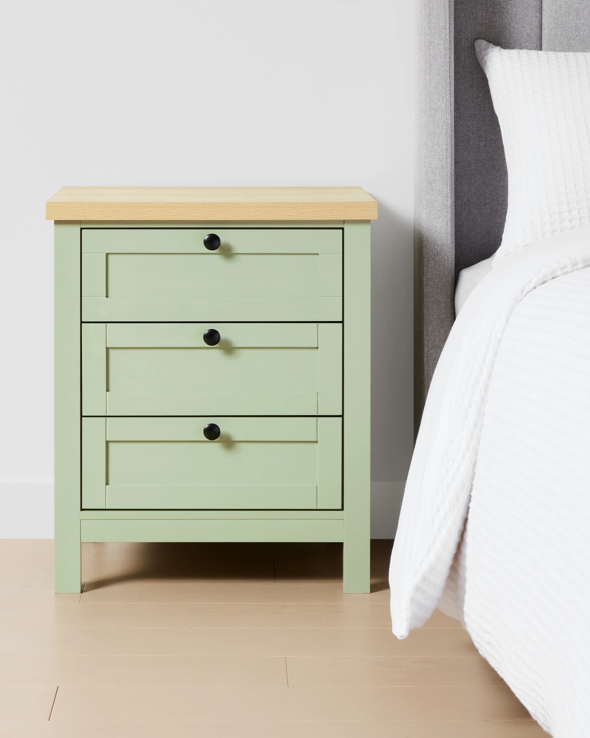 1 Camille 3 Drawer Bedside Table - Sage, 1 of 9