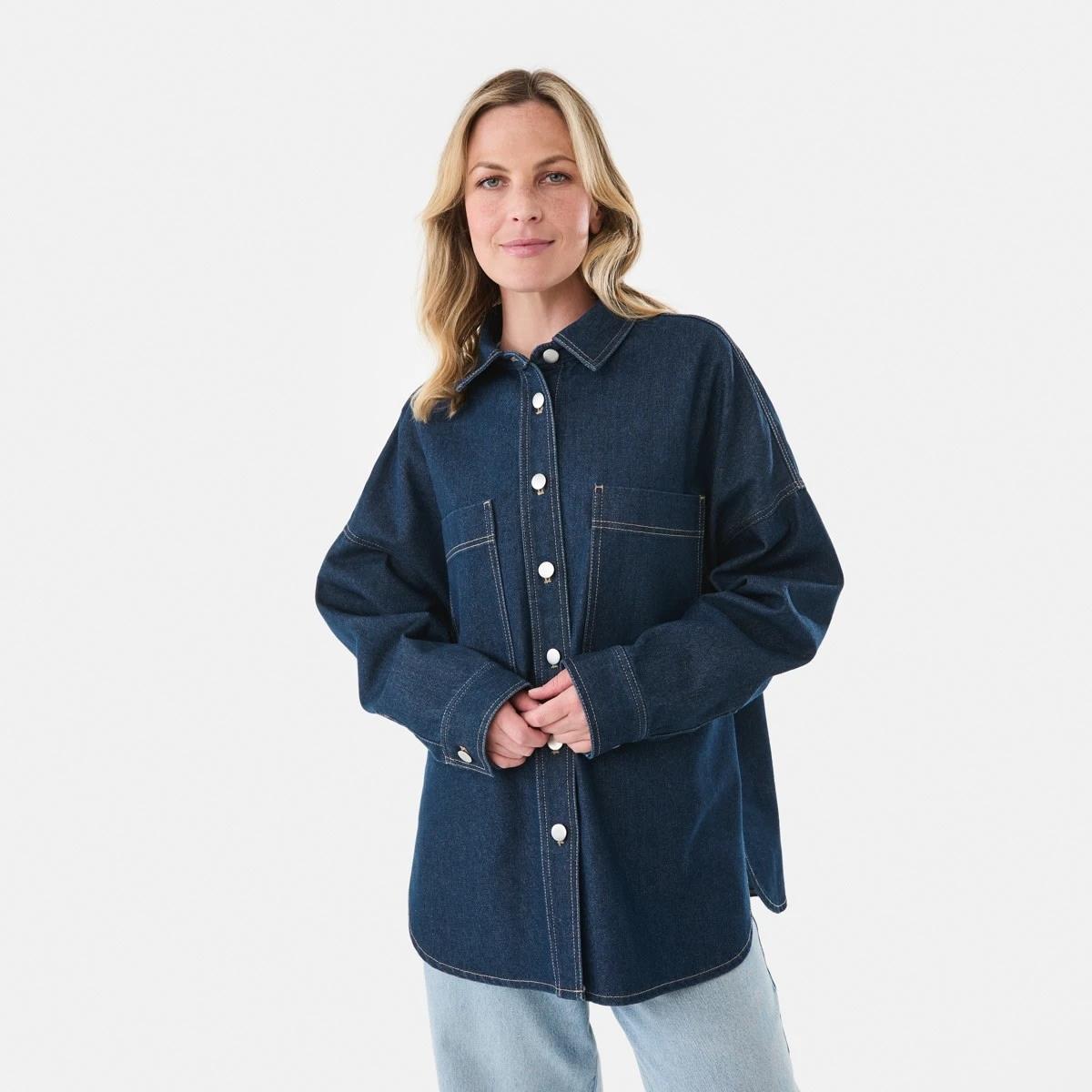 2 Long Sleeve Denim Shirt Dark Wash, 2 of 8