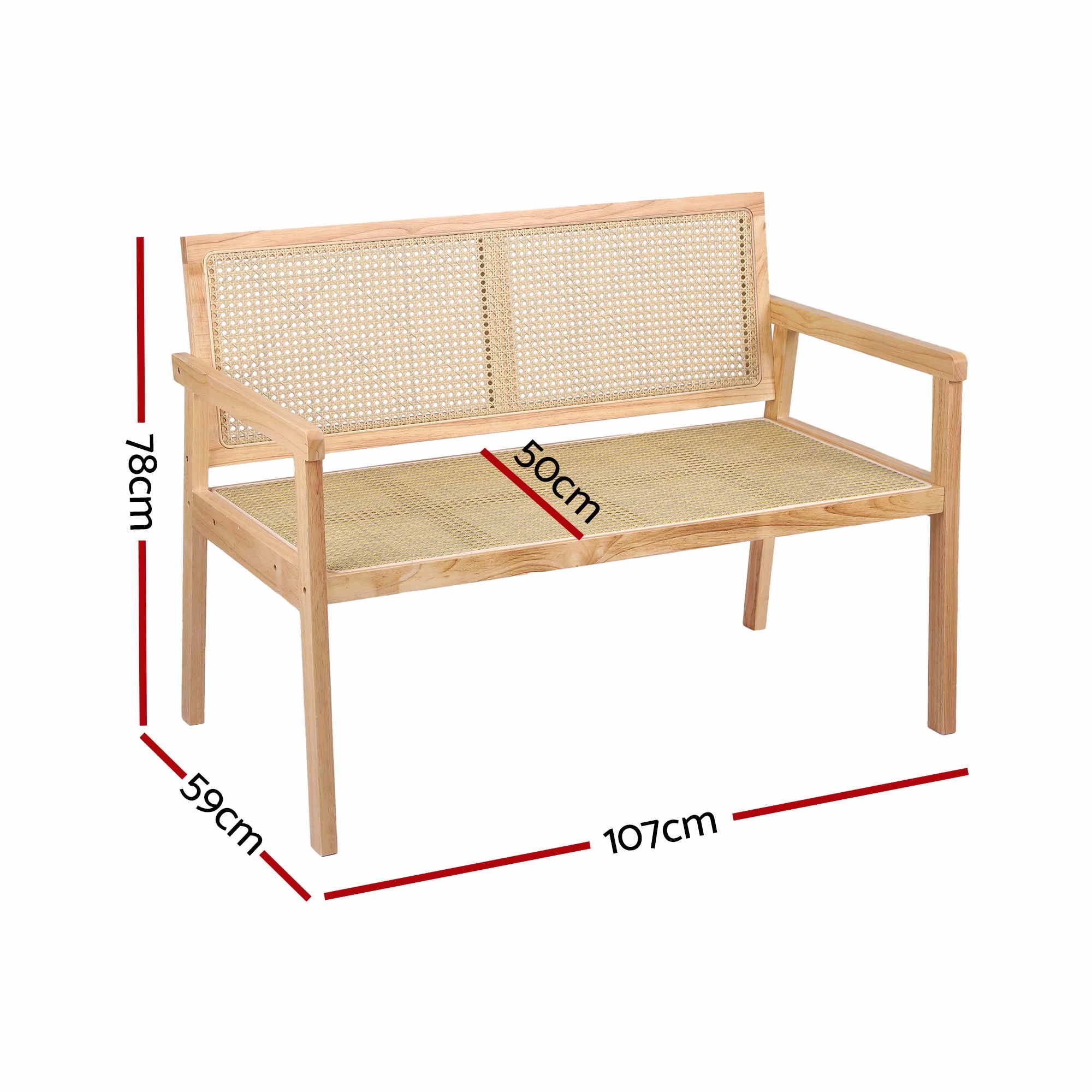 2 Gardeon Garden Bench Wooden Bench Outdoor PVC Woven Seat Backrest 107cm - Natural, 2 of 7