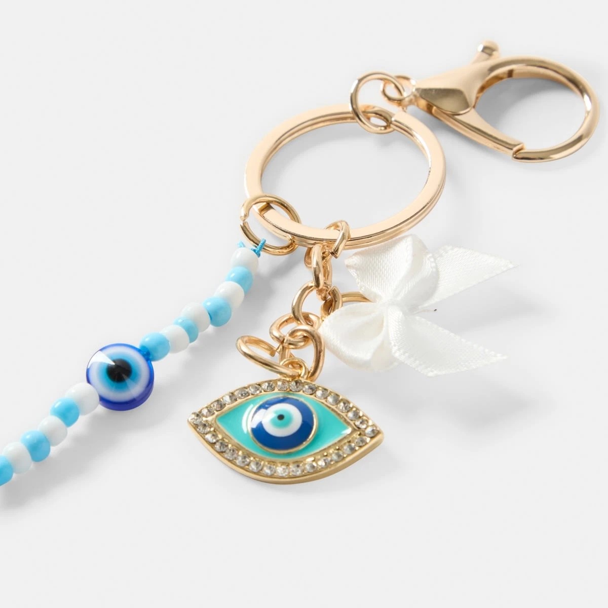 2 Evil Eye Charm Keyring - Gold Tone, Blue and White, 2 of 3