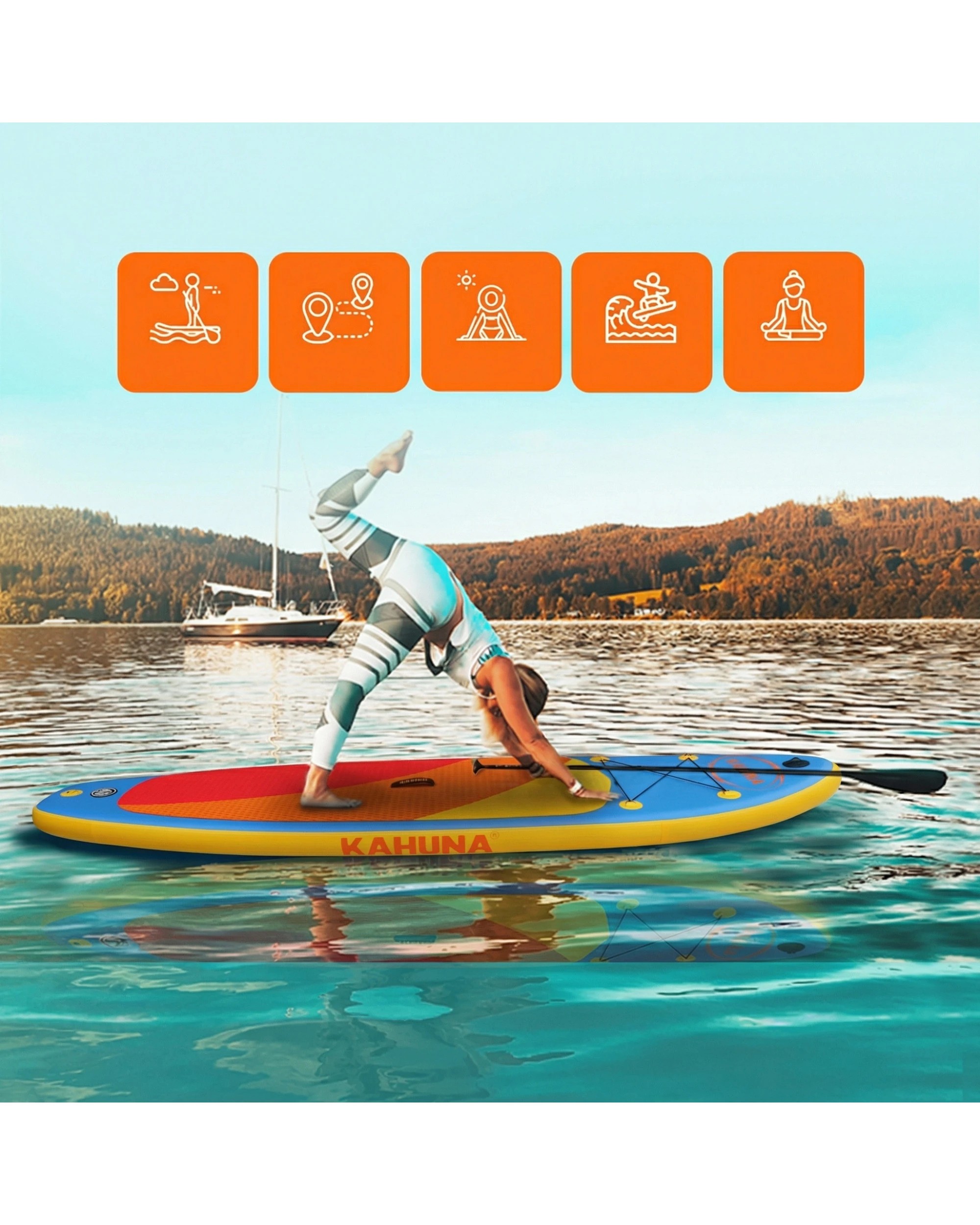 2 Kahuna Hana Inflatable Stand Up Paddle Board 10FT with iSUP Accessories - Blue, 2 of 9