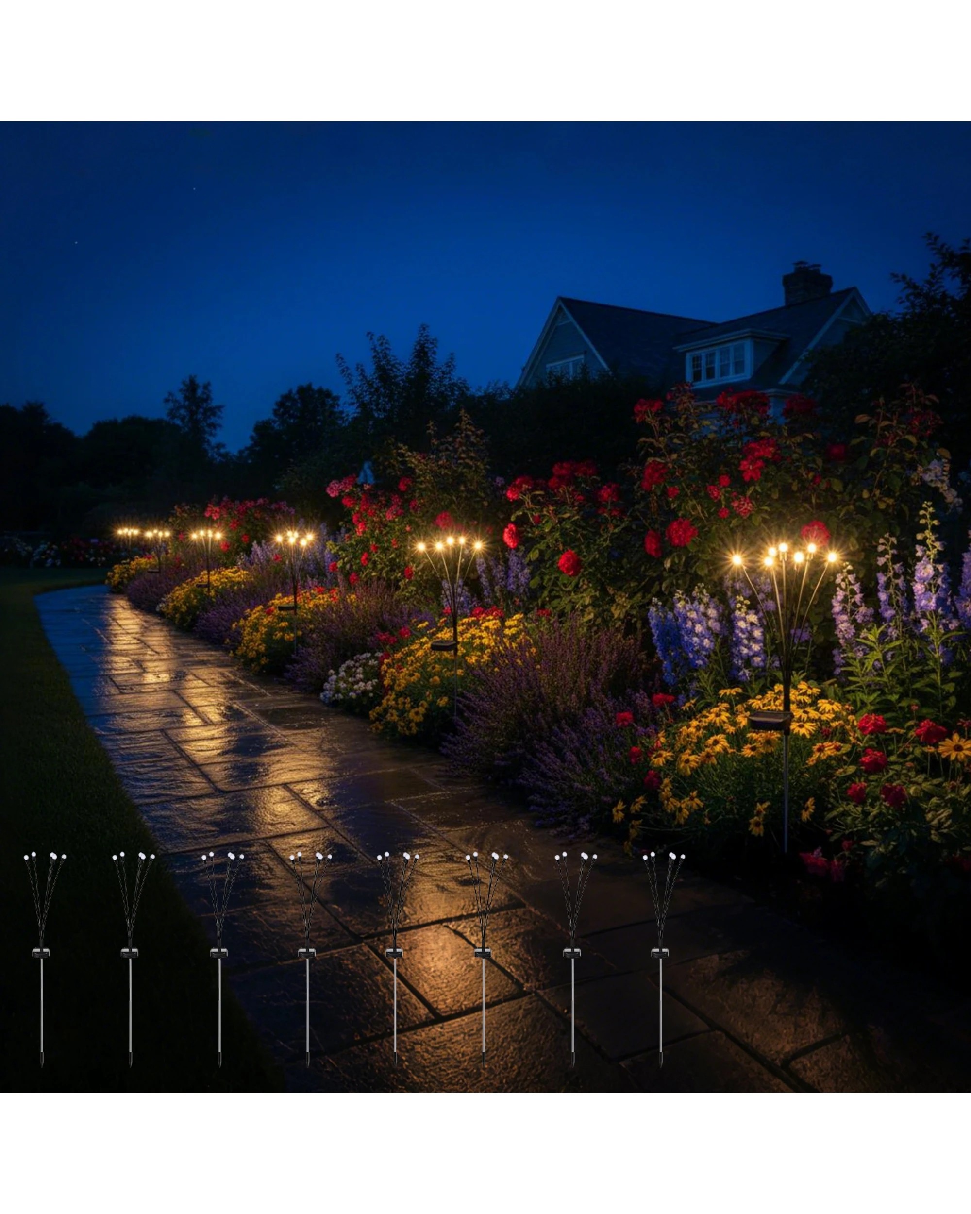 4 Advwin Solar Garden Lights 8 Pack Waterproof IP44 48 Led Warm Light - Black, 4 of 9