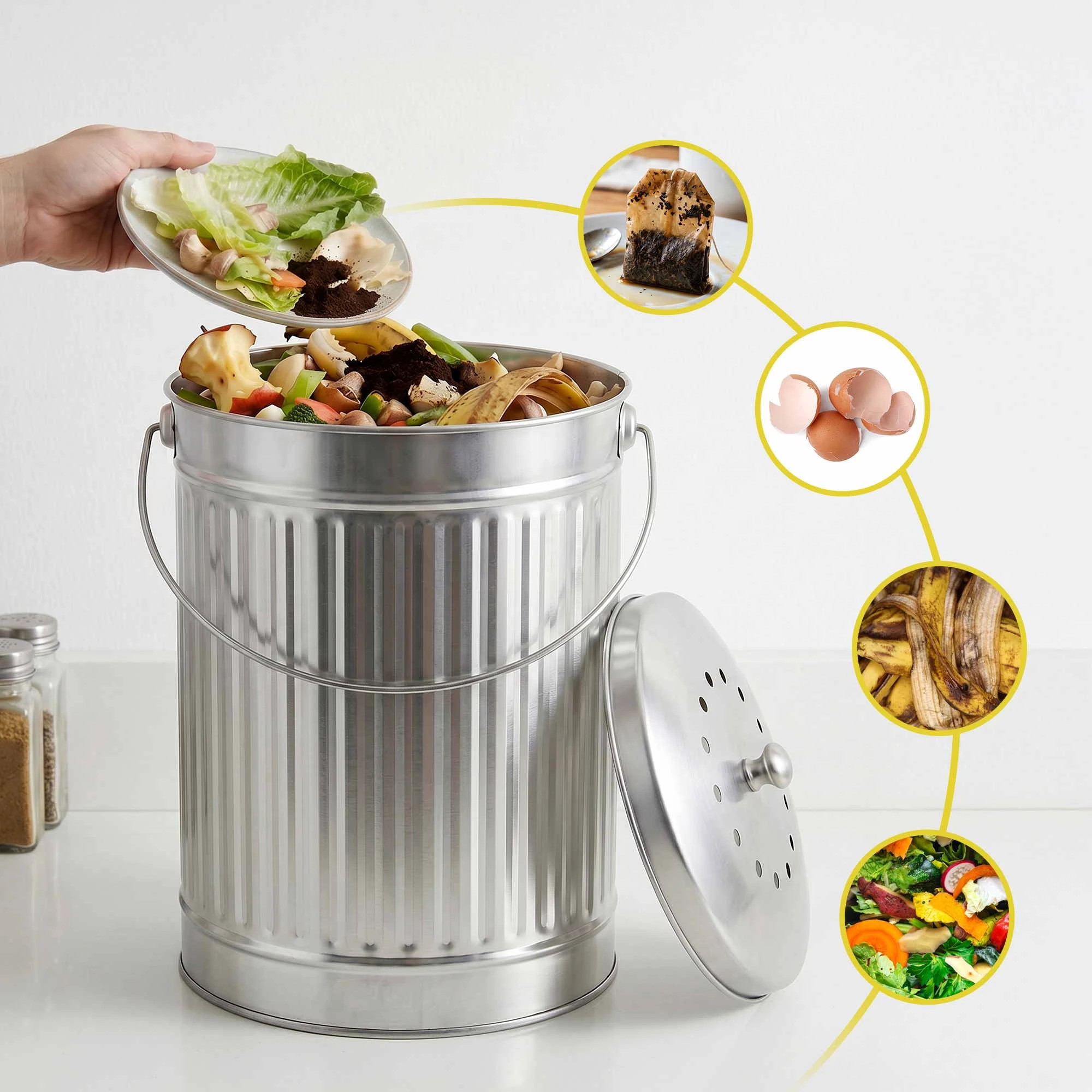 6 Gardeon Kitchen Compost Bin 6L Food Waste Bin - Silver, 6 of 8