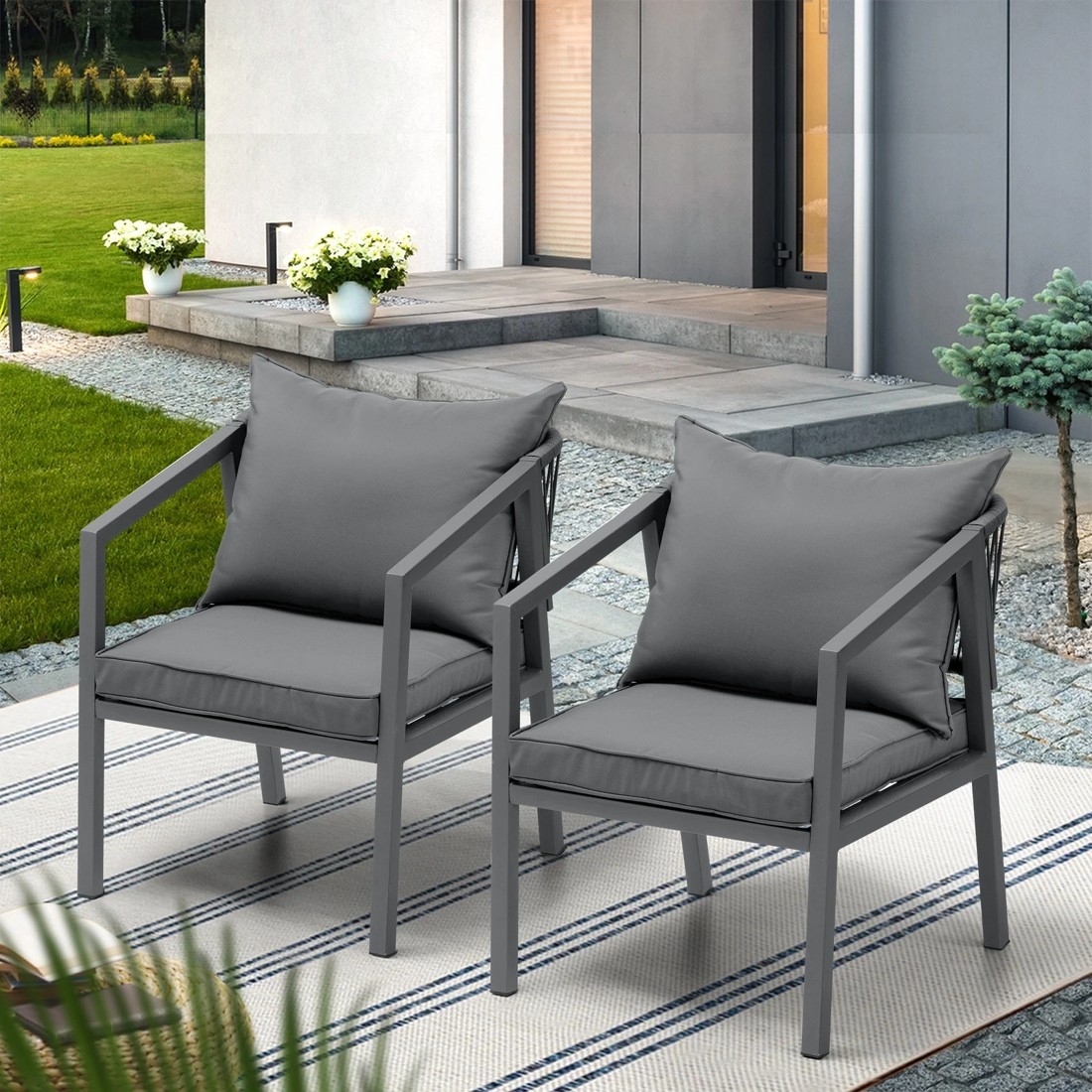 9 Livsip 2pcs Outdoor Furniture Chairs Garden Patio Garden Lounge Set Steel Frame
 - Grey, 9 of 10