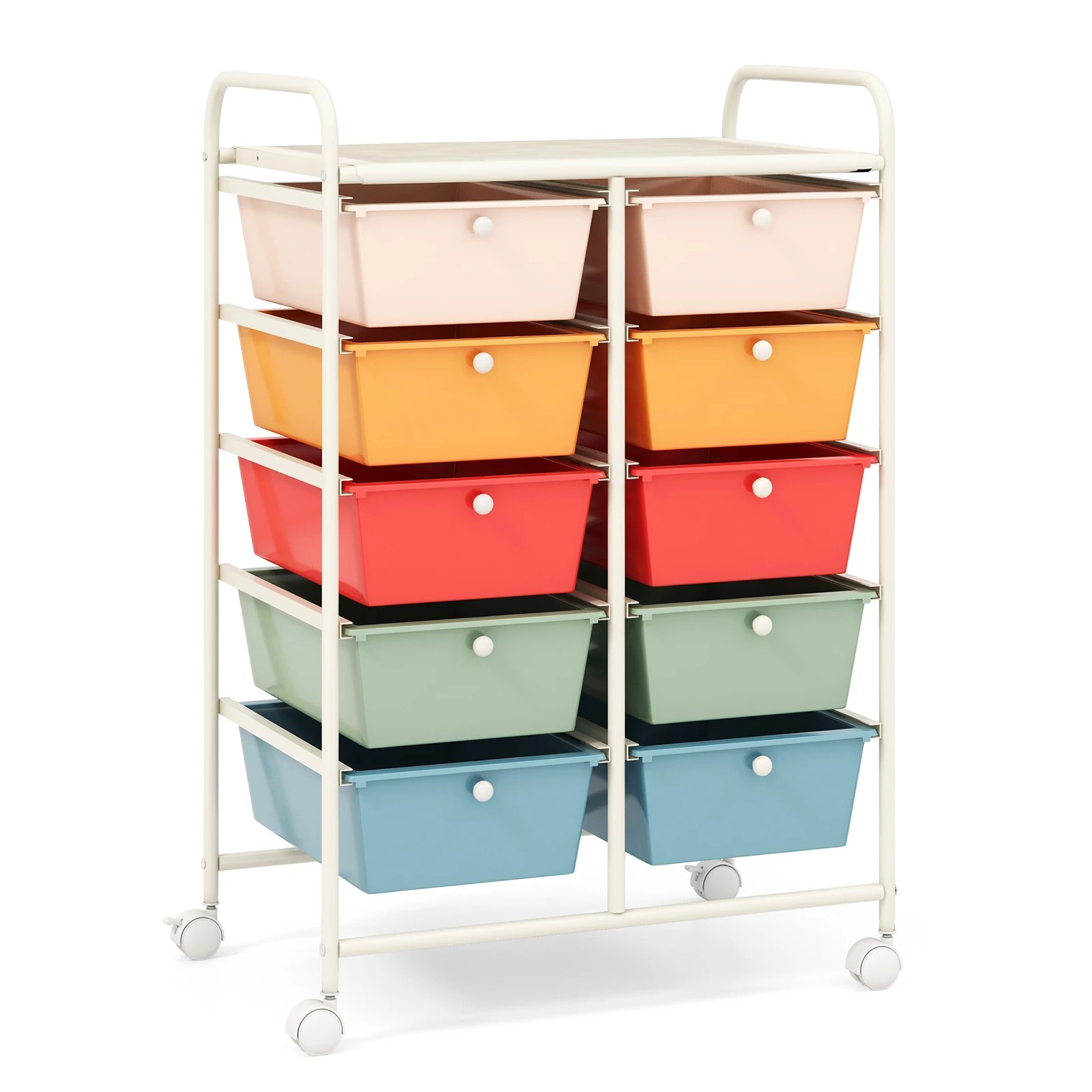 1 Costway 10 Drawers Mobile Storage Cart Utility Trolley - White, 1 of 1