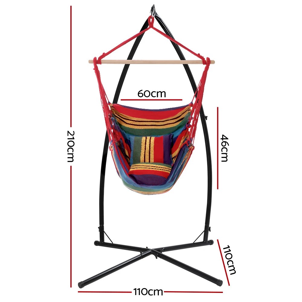 2 Gardeon Hammock Chair Outdoor Camping Hanging with Steel Stand Rainbow - Multi, 2 of 5