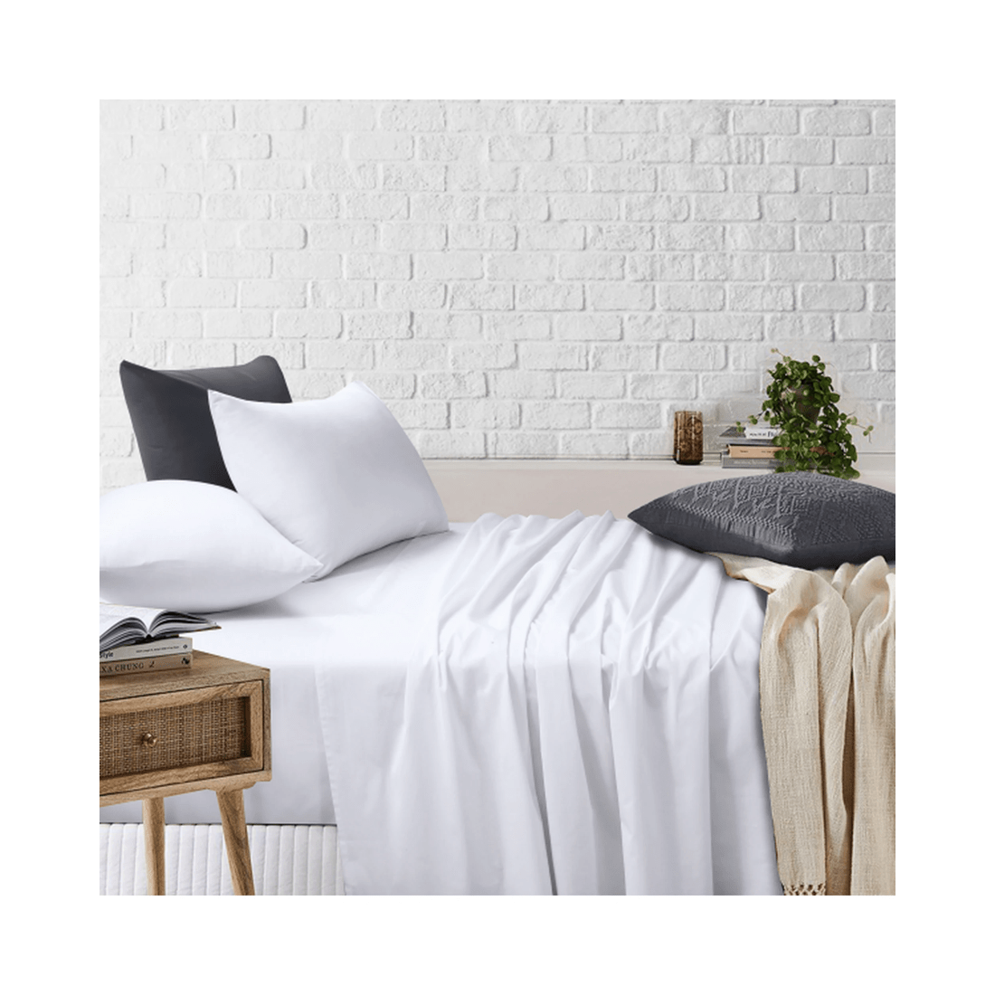 6 Amsons King Sheet Set - 180TC Cotton/Poly Fitted &amp; Flat Sheets with Pillowcases, 40cm Deep (White) - White, 6 of 7