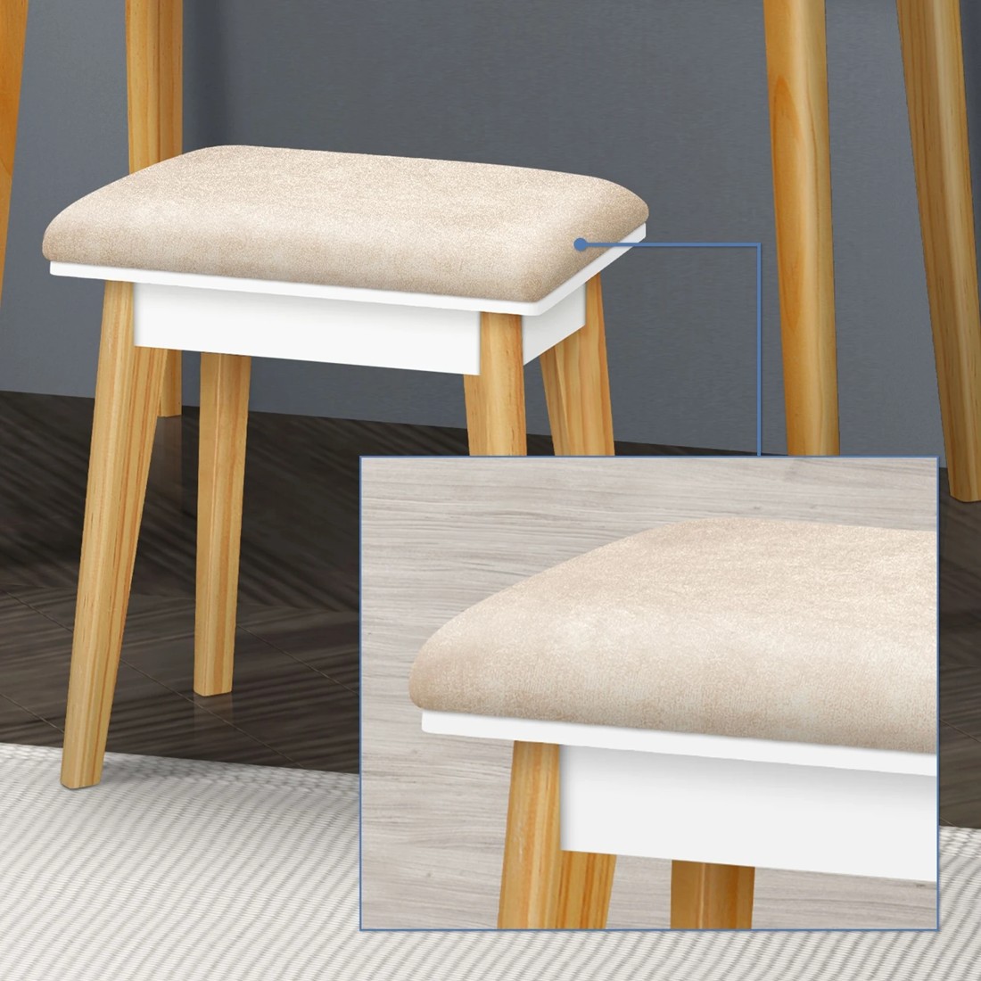 6 Alfordson Dressing Table Stool Set Makeup Mirror Vanity Desk LED Light - White, 6 of 10