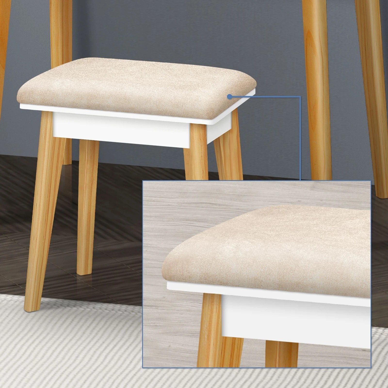 6 Alfordson Dressing Table Stool Set Makeup Mirror Vanity Desk LED Light - White, 6 of 10