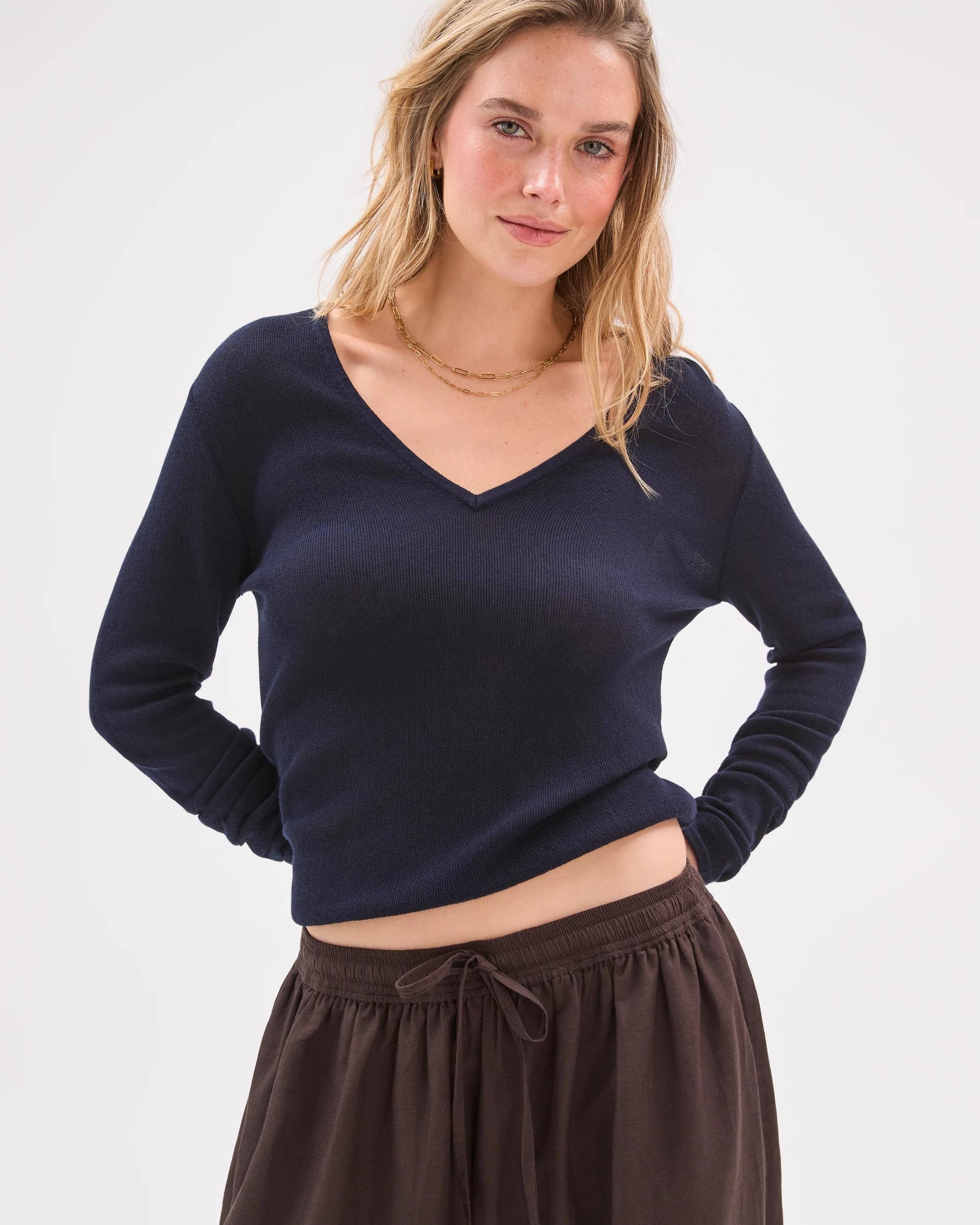 1 Lily Loves Australian Cotton Sheer Long Sleeve Top DEEP NAVY, 1 of 7