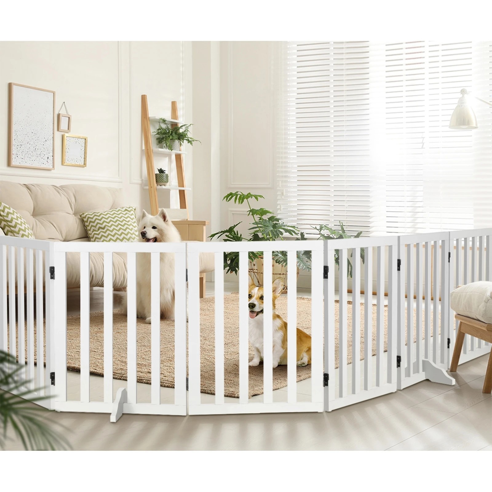 4 Alopet Wooden Pet Gate Dog Fence Safety Stair Barrier Security Door 6 Panels - White, 4 of 10