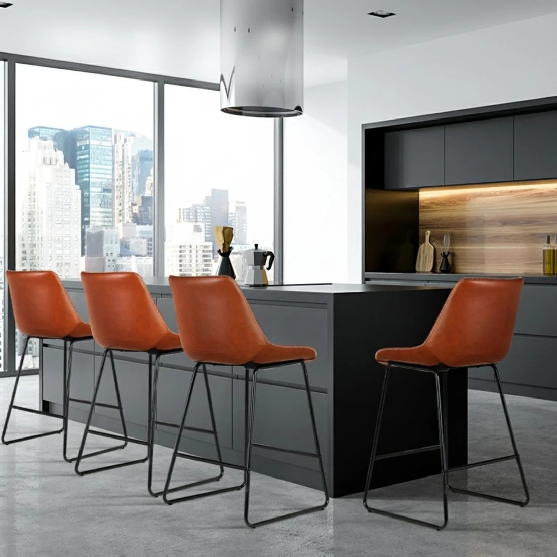 3 Artiss 4x Bar Stools Leather Padded Metal Legs - Brown, 3 of 5