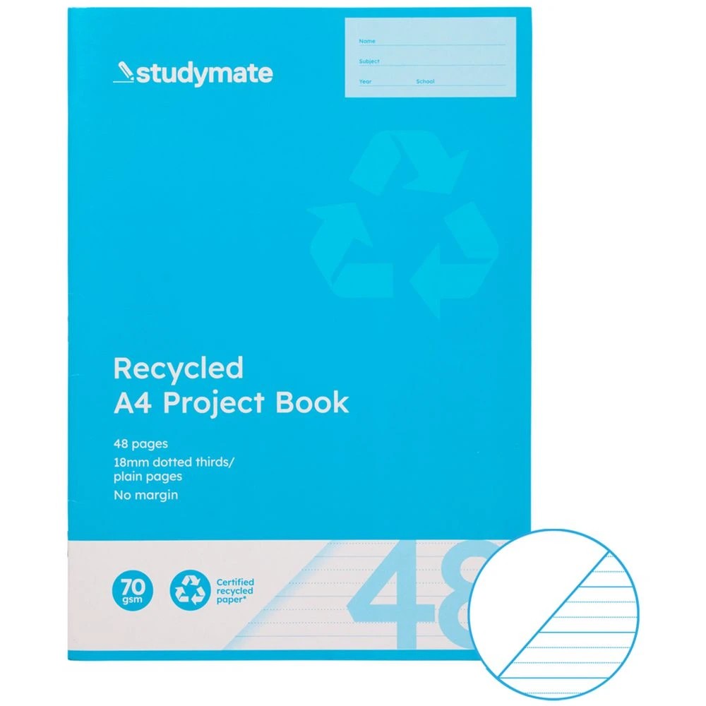 1 Studymate A4 70gsm 18mm Recycled Project Book 48 Page, 1 of 3