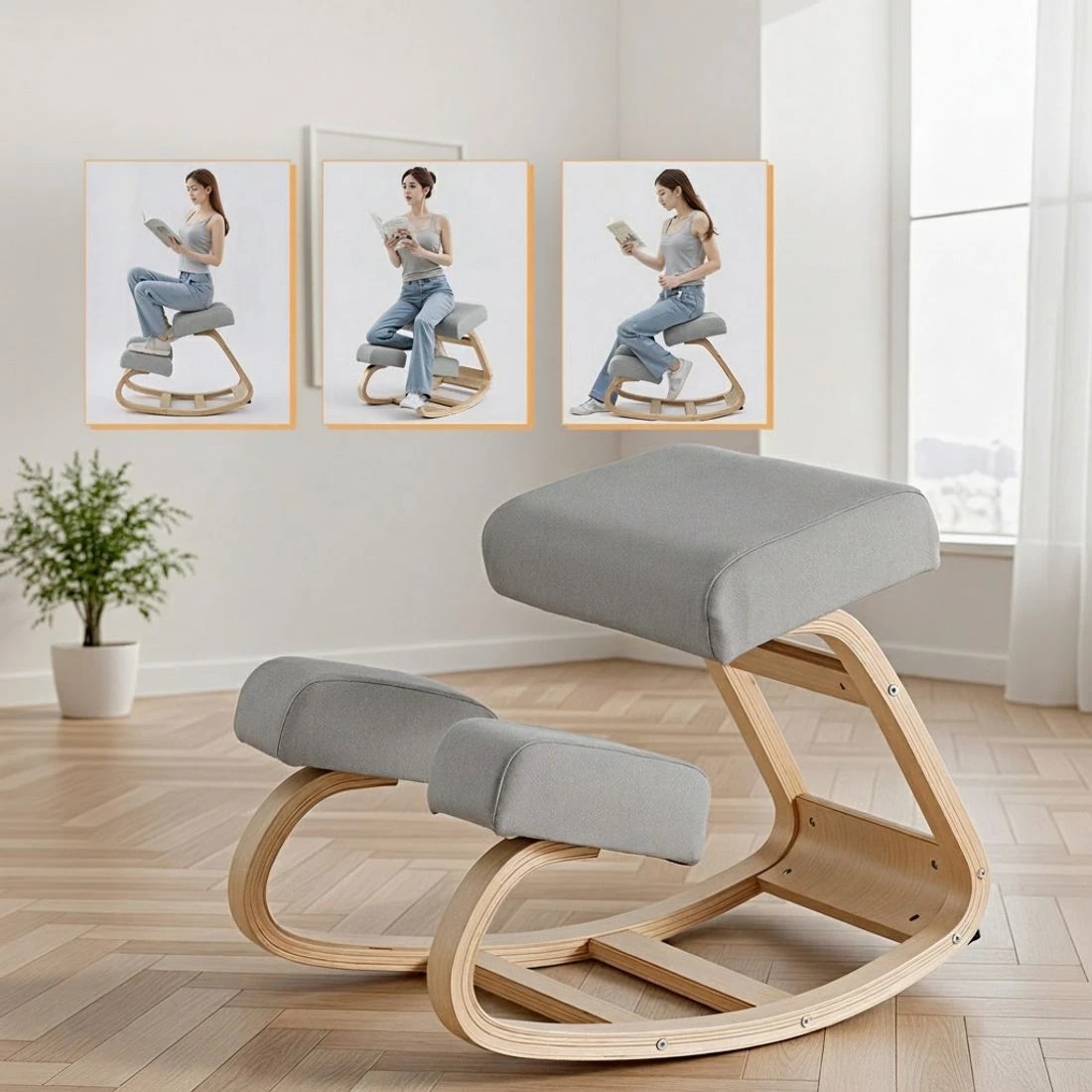 5 Artiss Kneeling Chair Ergonomic Posture Chair with Memory Foam Balance Stool for Home Office Gaming 120kg Weight - Grey, 5 of 8