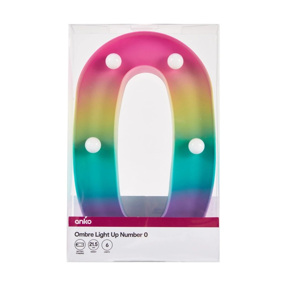 4 Ombre Light Up Number - 0, 4 of 5