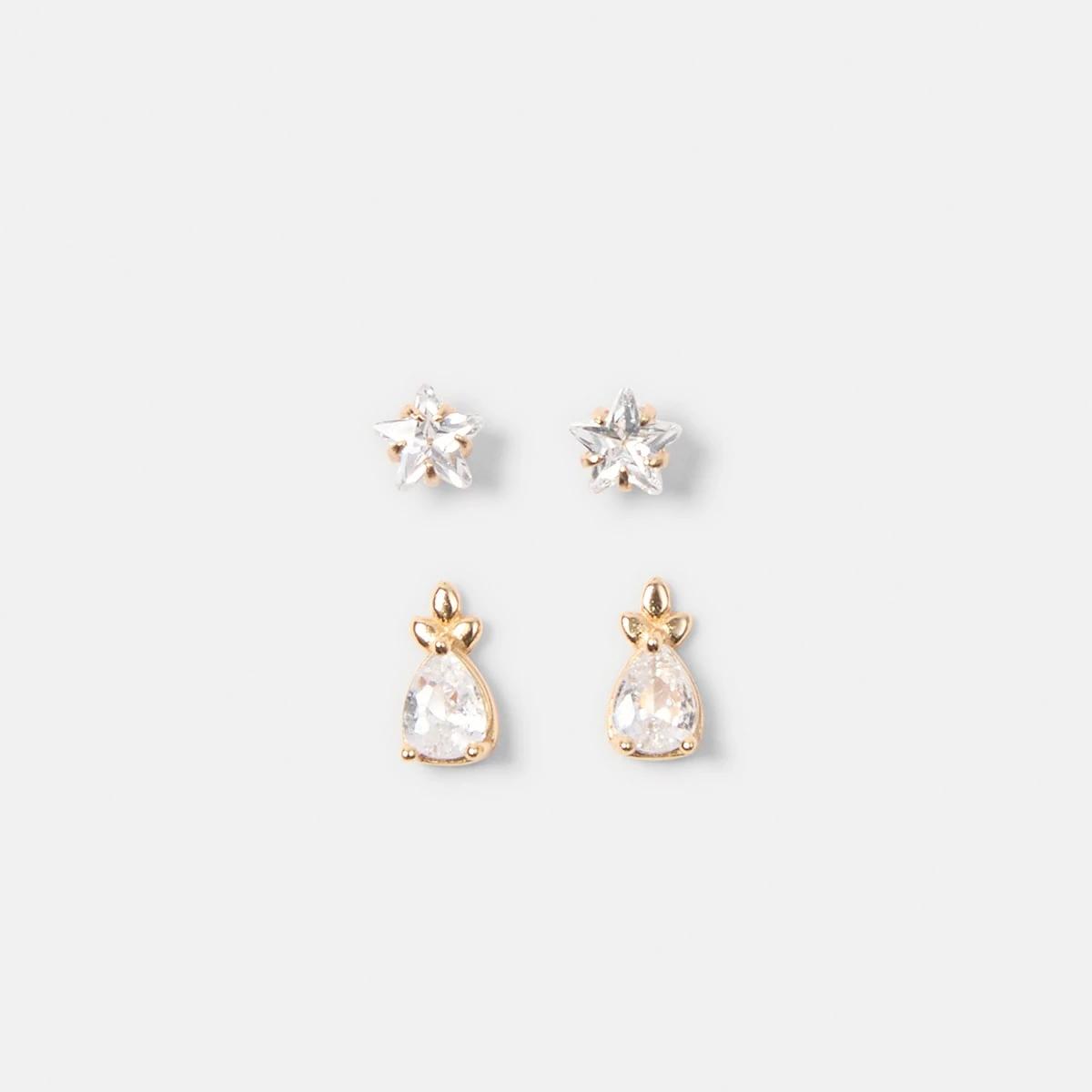 1 2 Pack Gold Plated Sterling Silver 925 Cubic Zirconia Stud Earrings Gold, 1 of 5