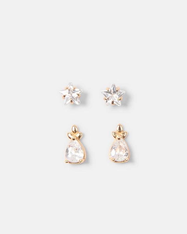 2 Pack Gold Plated Sterling Silver 925 Cubic Zirconia Stud Earr
