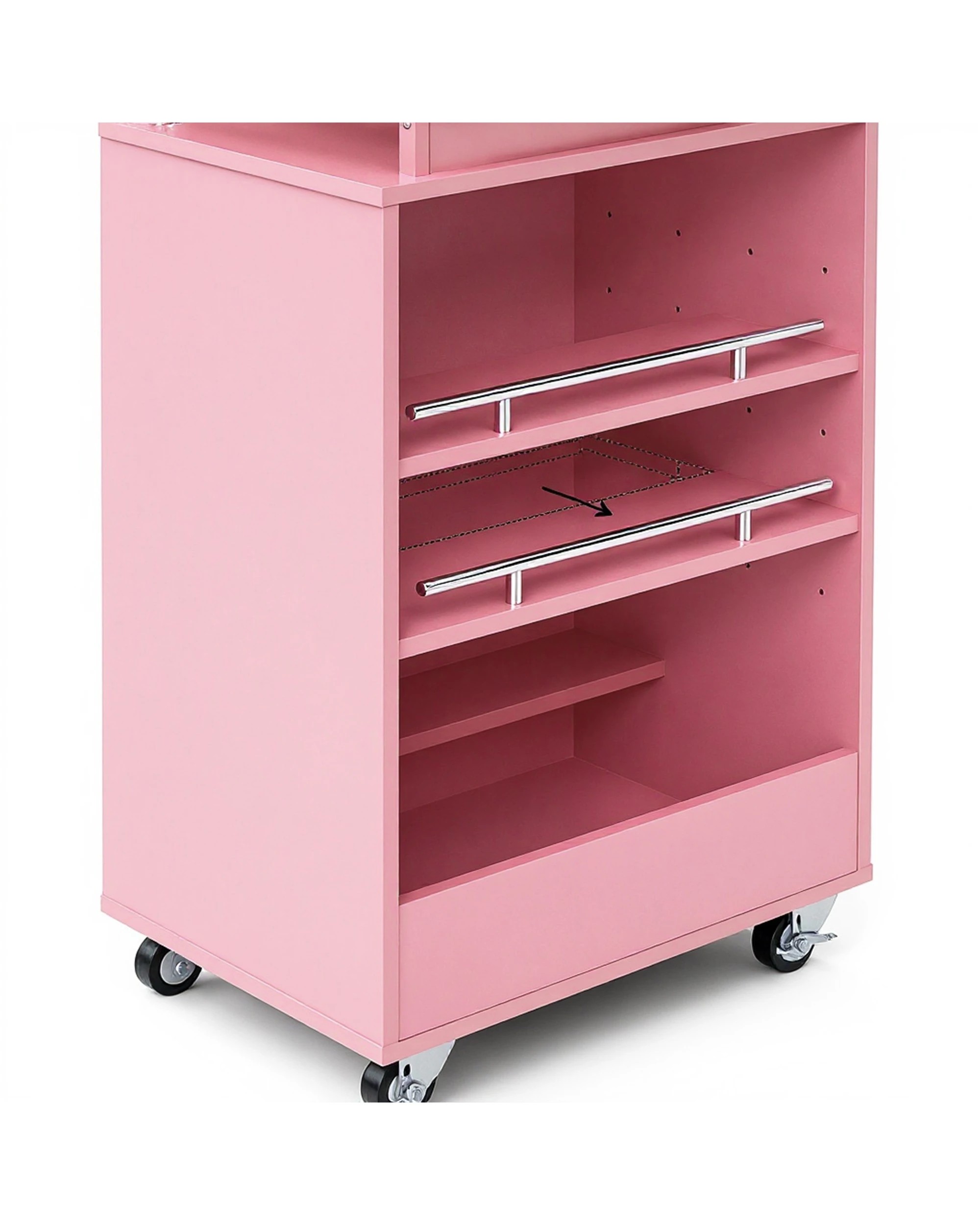 9 Advwin Manicure Table Vanity Desk for Nail Tech with Dust Collector Wrist Rest Lockable Wheels - Pink, 9 of 10