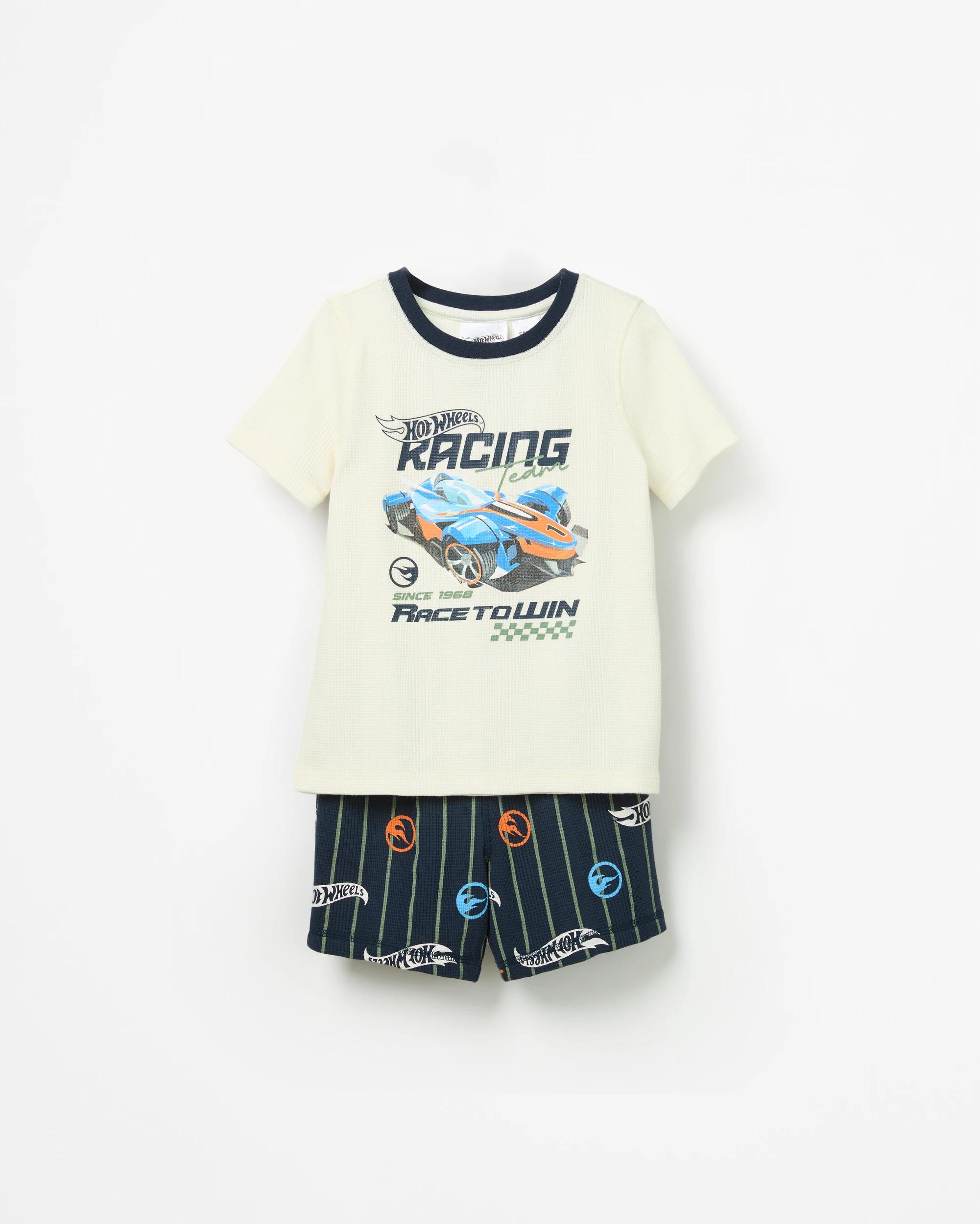 1 Hot Wheels Australian Cotton Younger Boys Short Sleeve Waffle Pyjama Set MULTI, 1 of 4