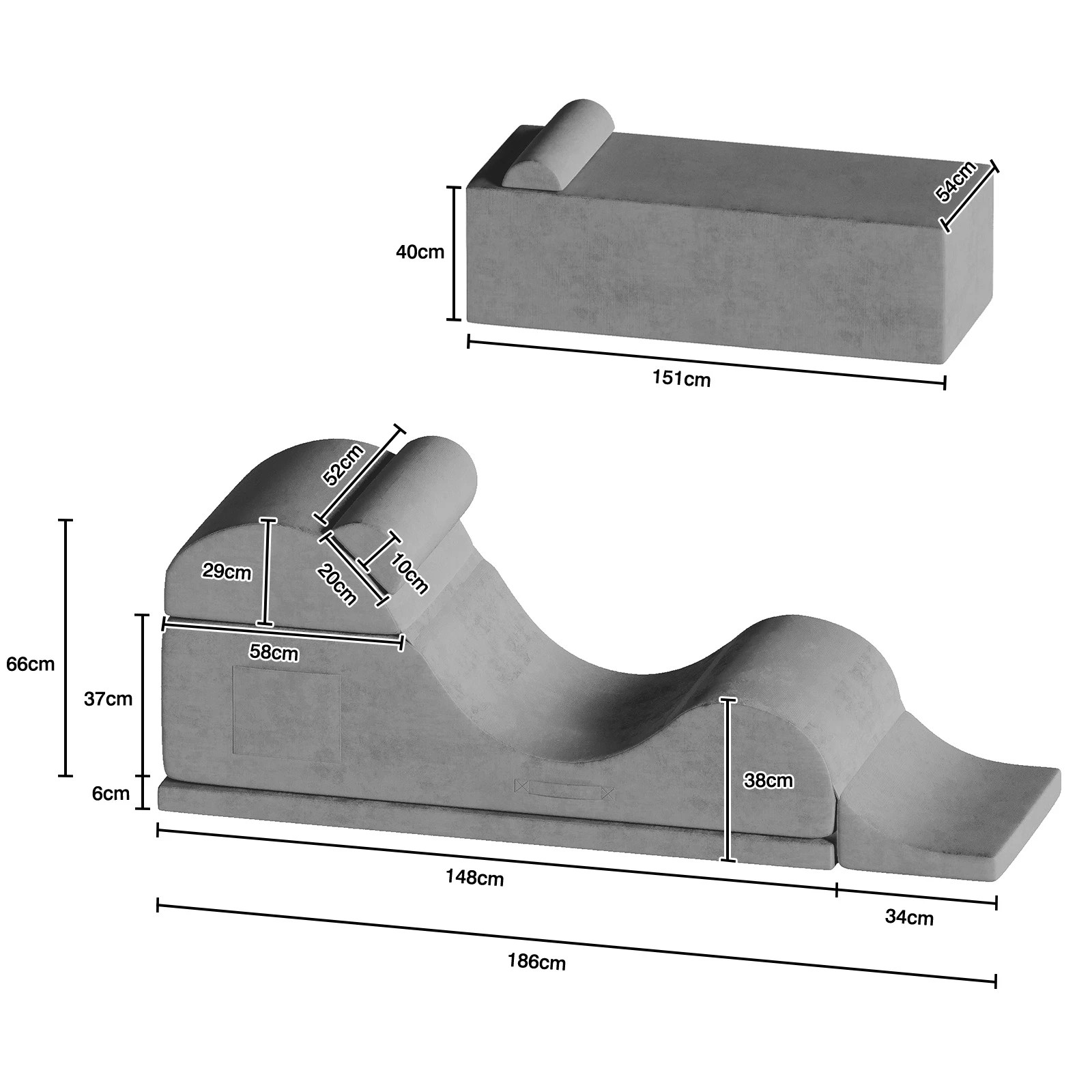 3 Advwin Convertible Yoga Chair Chaise Lounge with Suede Cover Detachable Mat - Grey, 3 of 7