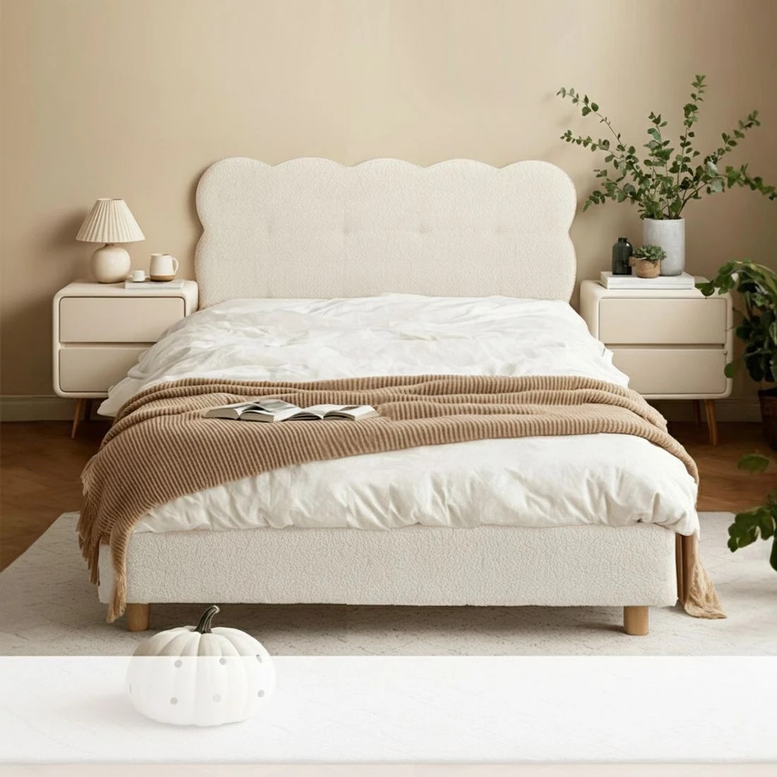 4 Artiss King Single Bed Frame Cloud Headboard Boucle Fabric Mattress Platform Base - White, 4 of 7