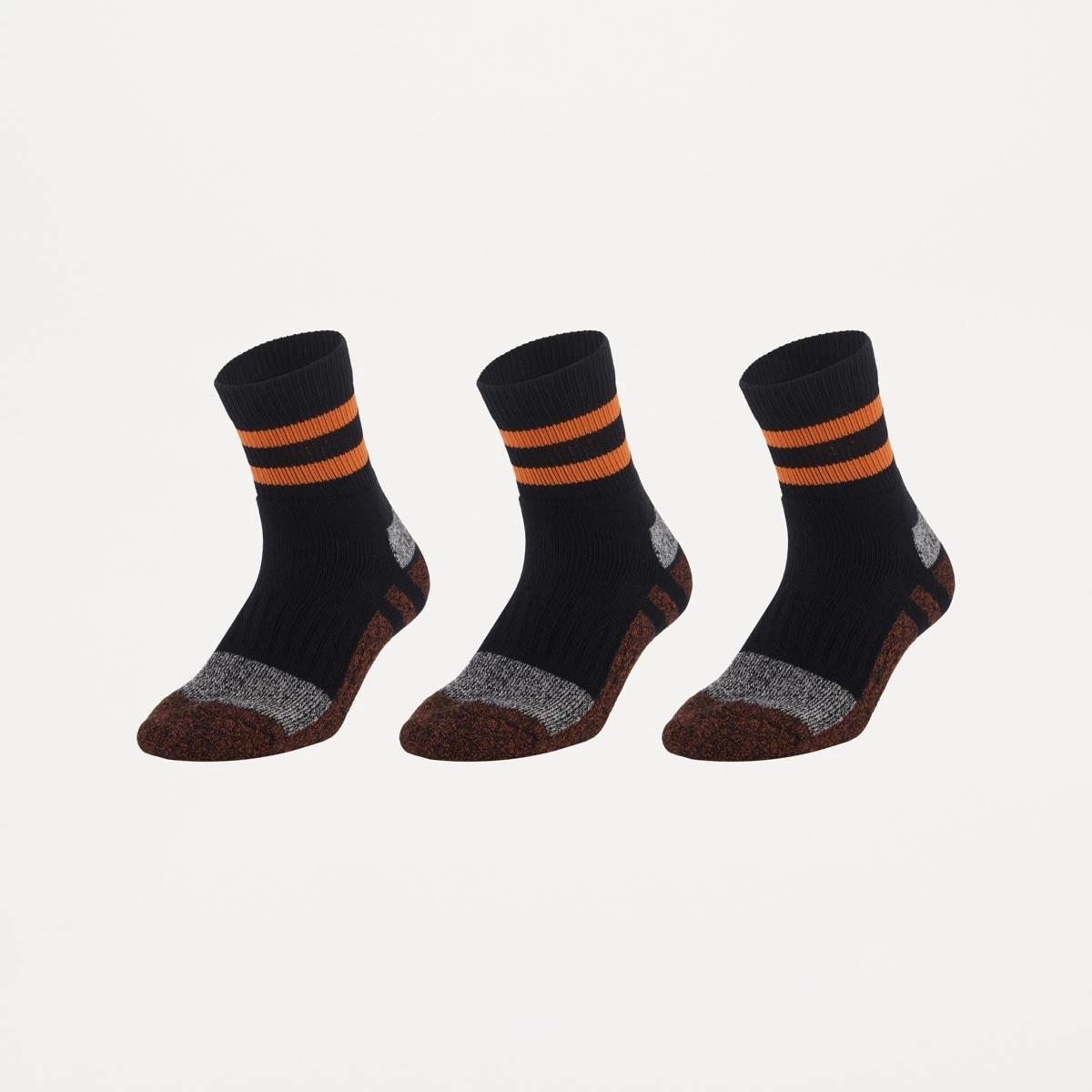 1 3 Pack Cotton Quarter Crew Socks BLACK ORANGE, 1 of 3