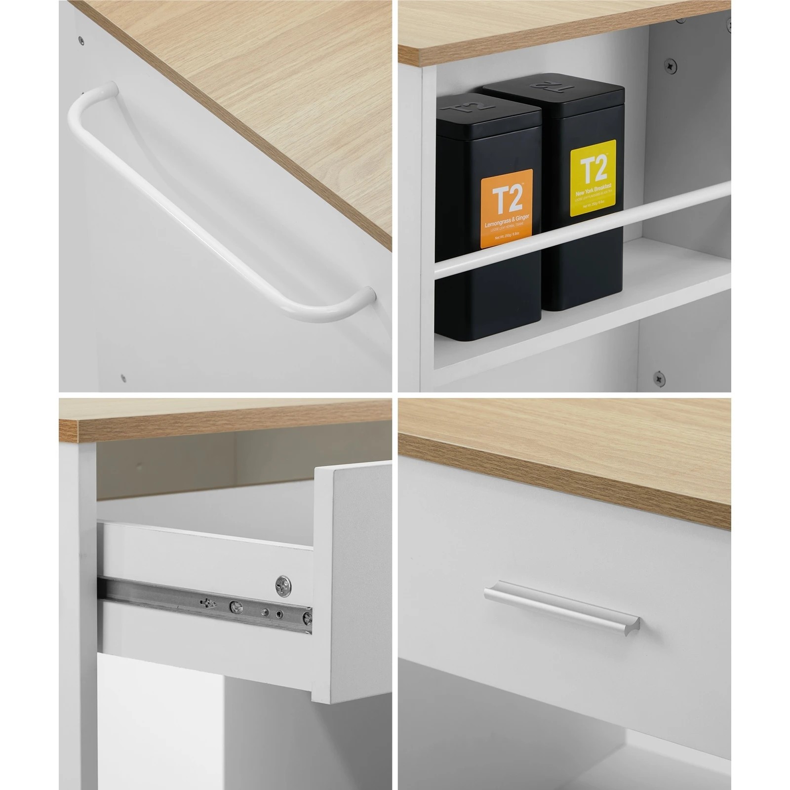 5 Oikiture Kitchen Island Trolley Cart with Drawer & Towel Rack - White, 5 of 10