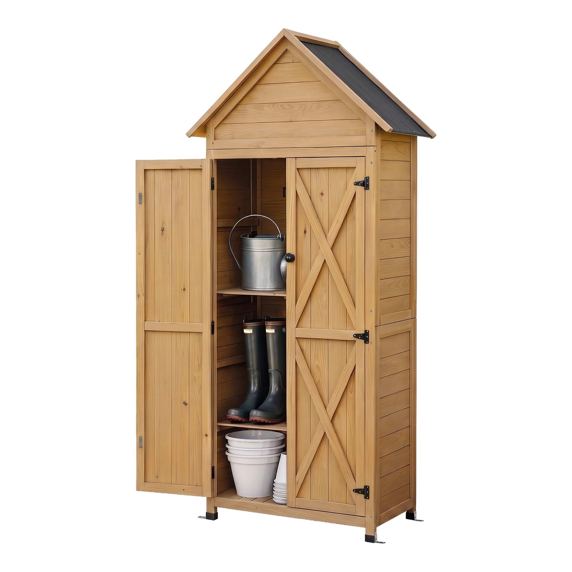 1 Gardeon Outdoor Storage Cabinet Cupboard Tool Organizer Shed Adjustable - Brown, 1 of 8