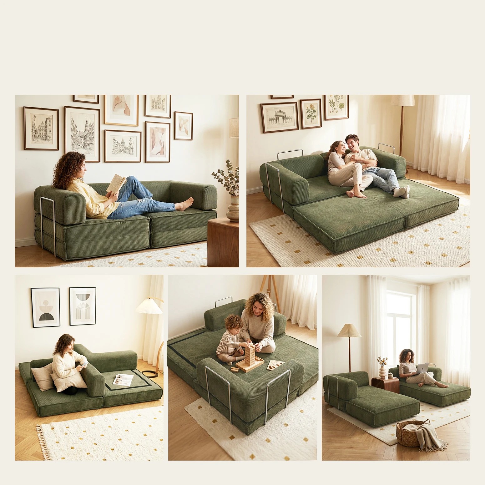 6 Artiss Convertible Folding Sofa Bed - Green, 6 of 7