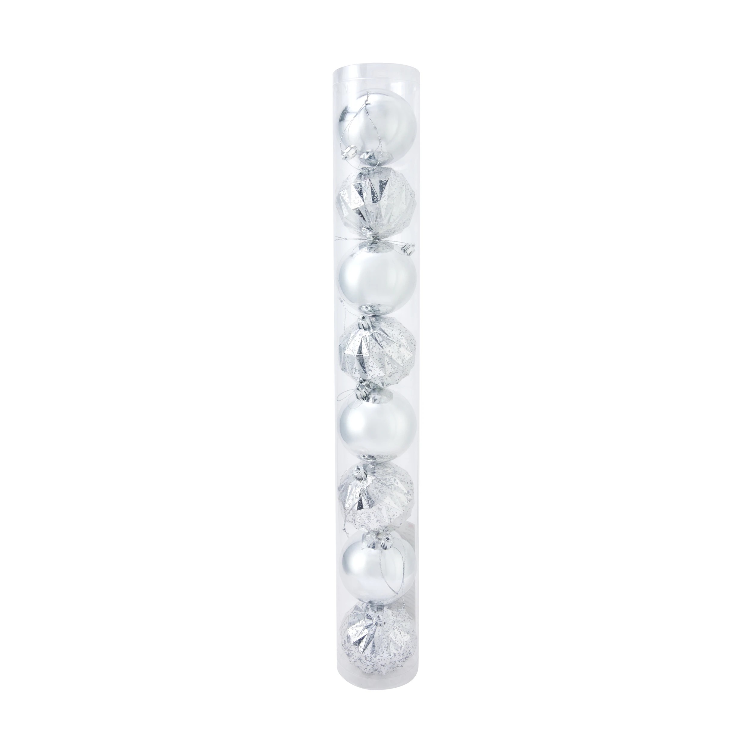 1 8 Pack 8cm Silver Look Baubles, 1 of 6