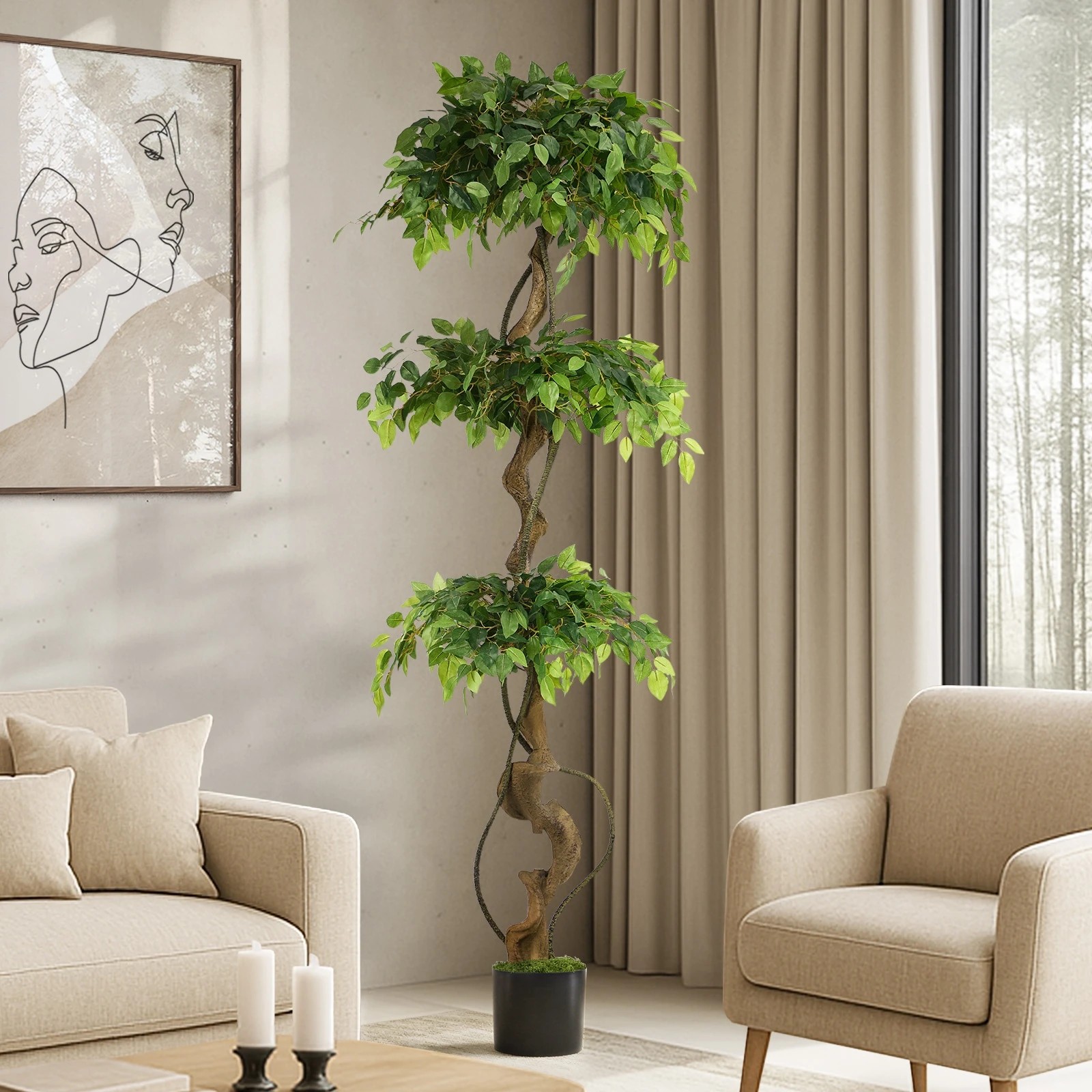 3 Livsip 180cm Artificial Ficus Tree Large Twisted Ficus - Green, 3 of 10