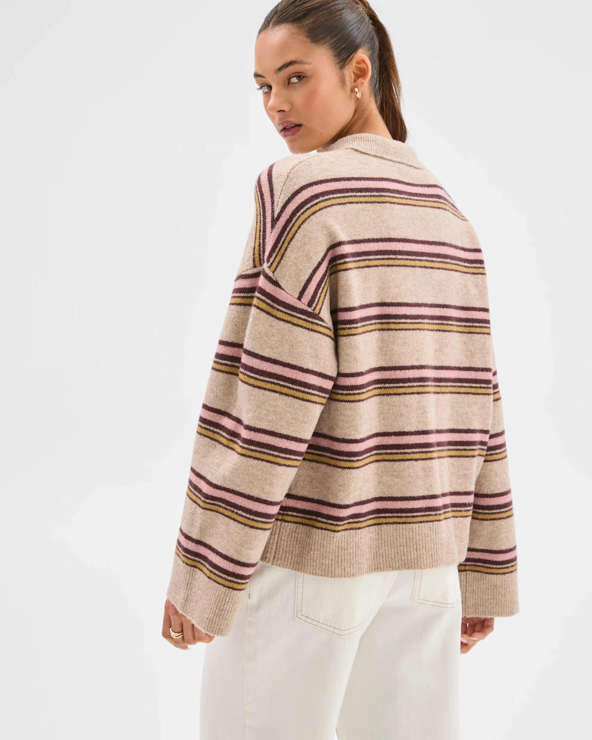 6 Lily Loves Long Sleeve Striped Polo Top FUDGE STRIPE, 6 of 6