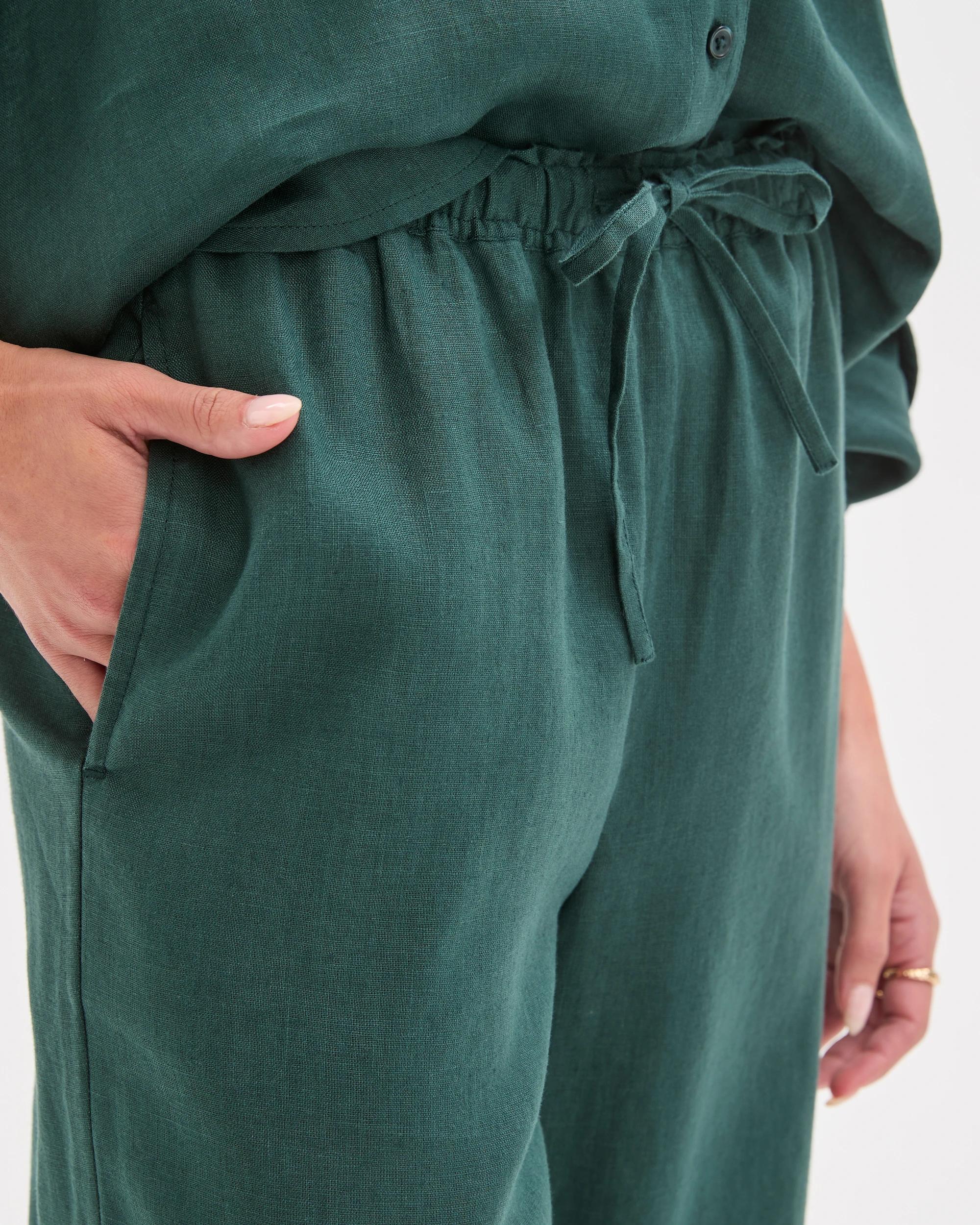 6 Target Petites Petites European Linen Straight Leg Pants DEEP GREEN, 6 of 7