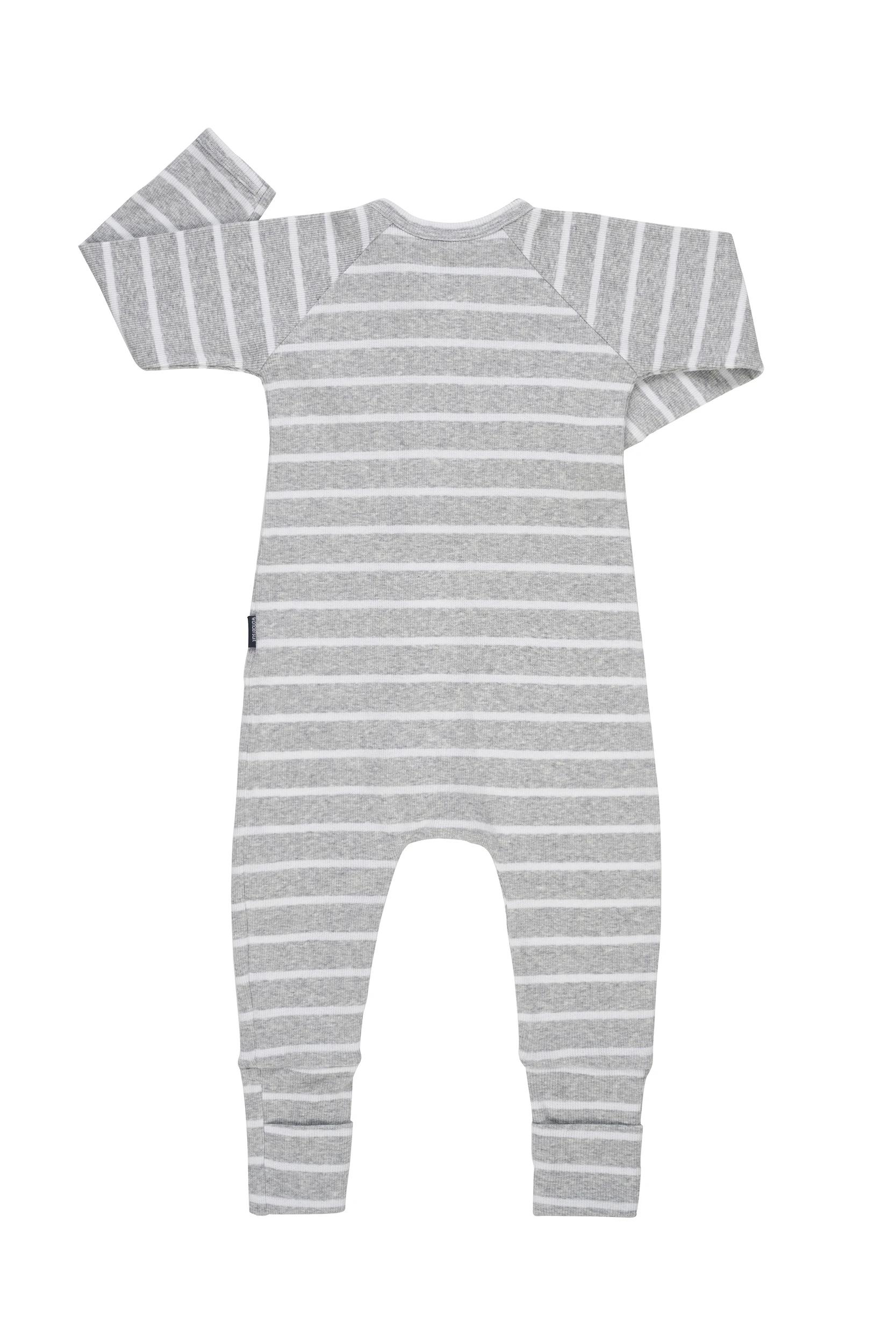 2 Baby Bonds Zip Wondersuit - Grey Striped GREY/WHITE STRIPE, 2 of 3