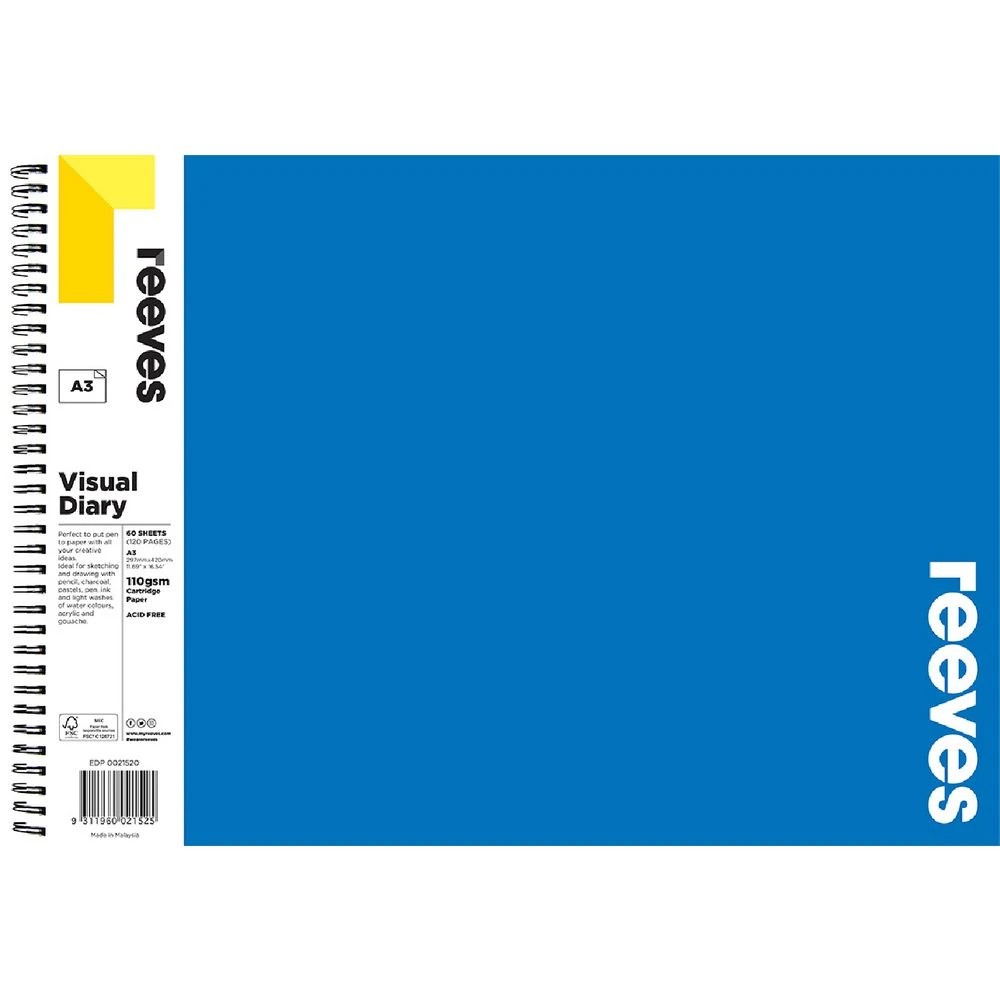 1 Reeves Visual Art Diary 110gsm 60 Sheets A3 Blue, 1 of 1