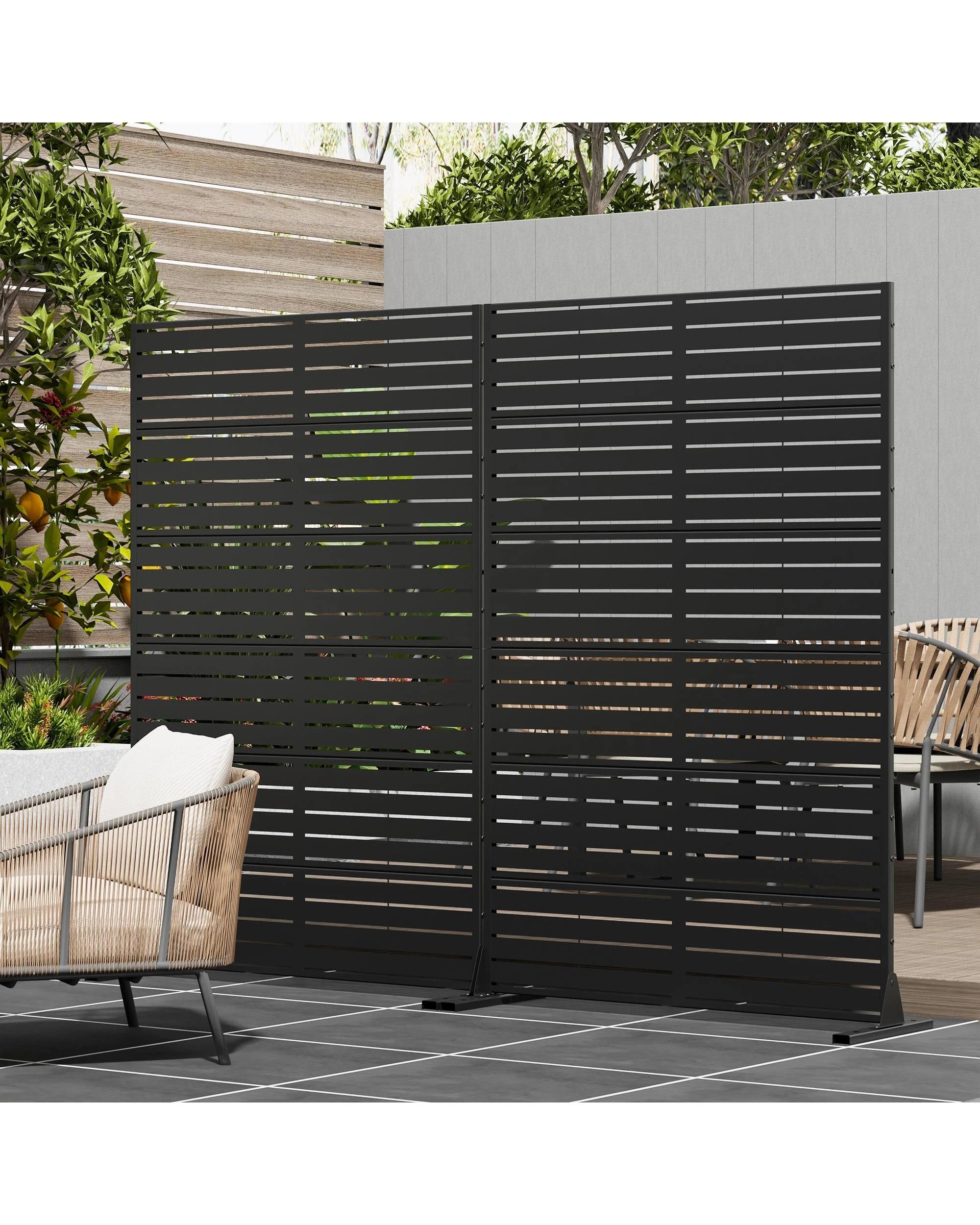 4 OAKORY 180cm Metal Privacy Screen Panel, Galvanized Steel Decorative Fence, Rust Resistant Black - Black, 4 of 5