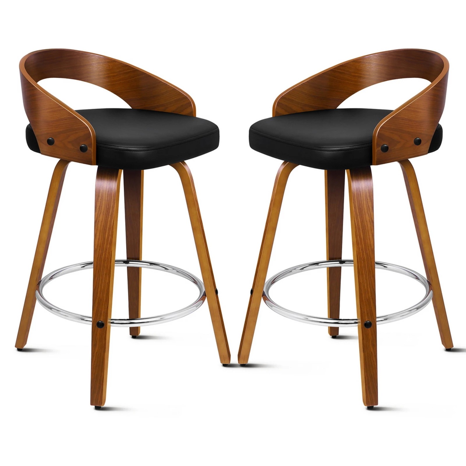 1 Alfordson 2x Swivel Bar Stools Caden Kitchen Wooden Dining Chair - Black, 1 of 10