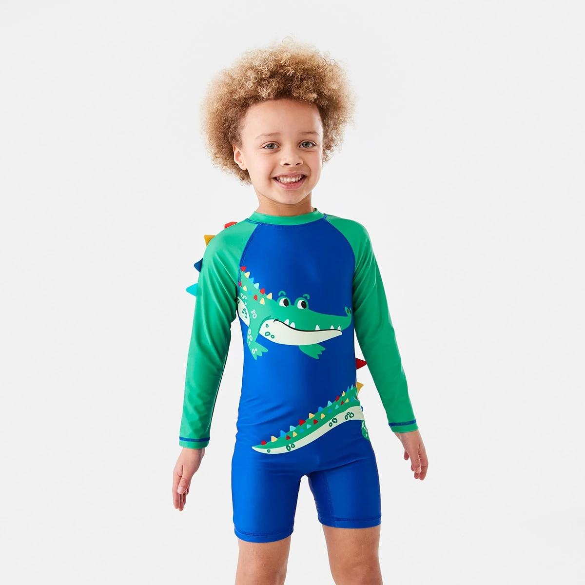 1 Long Sleeve Novelty Swimsuit Blue Croc, 1 of 10