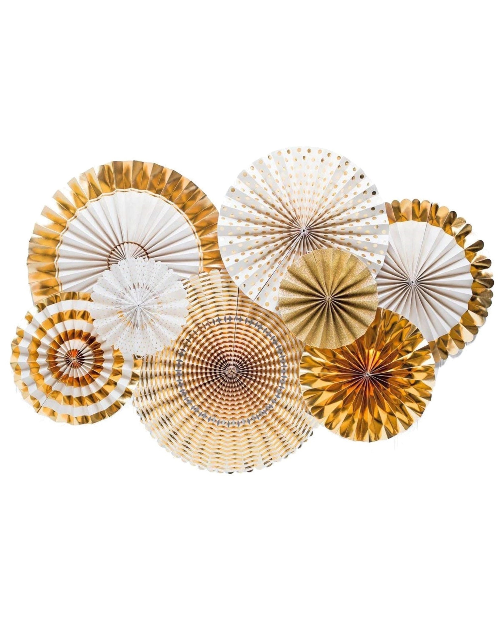1 Partyrama Gold Paper Fan Decorations Pack of 8 - Gold, 1 of 2