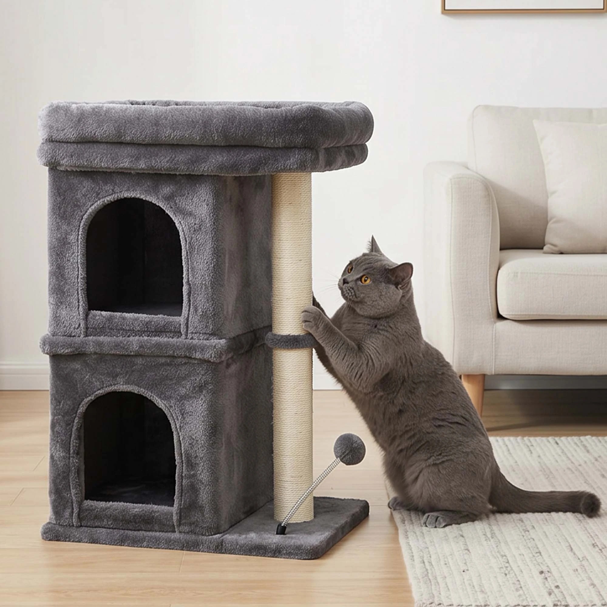 8 Pawz Cat Tree Cat Tower Top Perch Sisal Post E1 Particle Board - Grey - Grey, 8 of 8