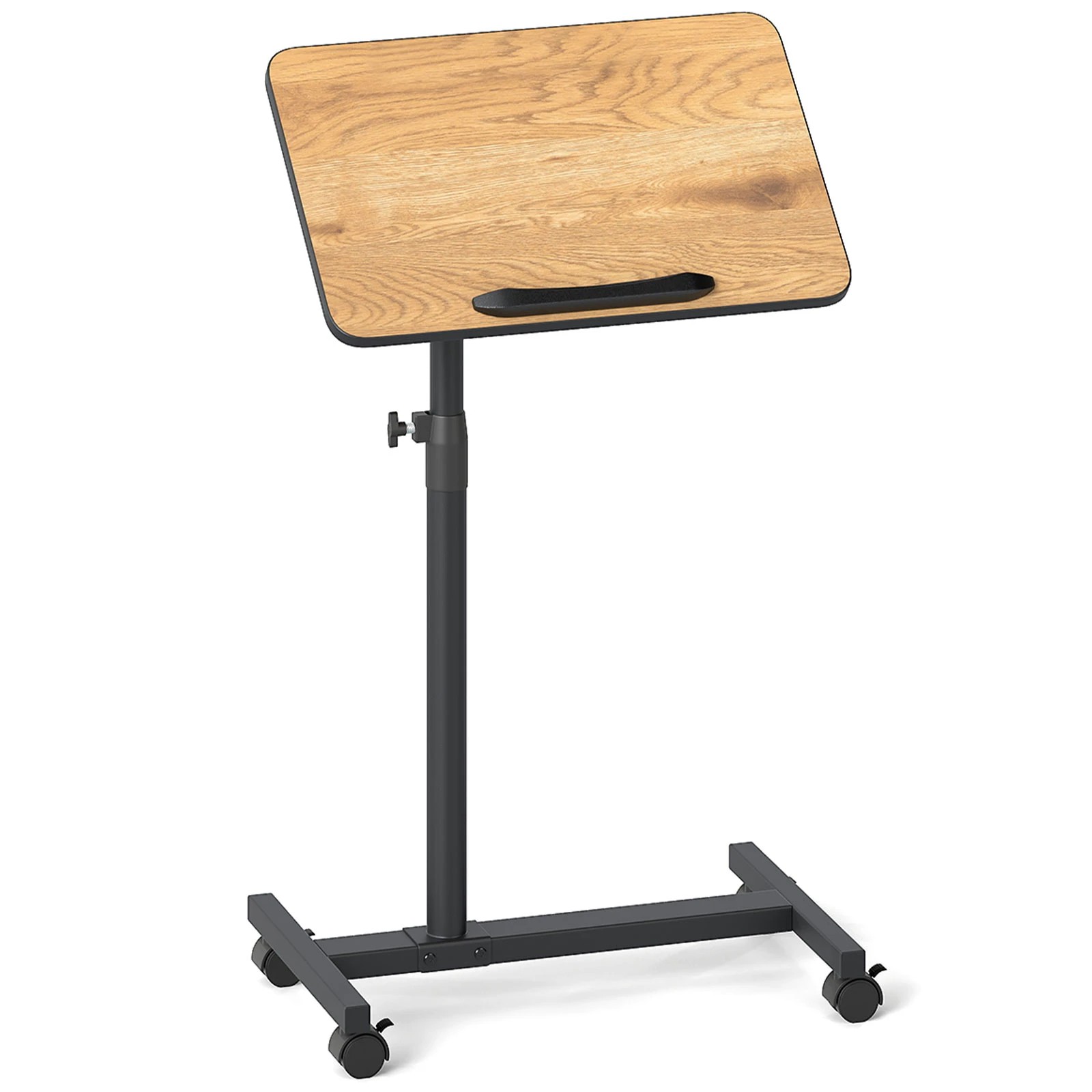 1 Costway Overbed Table w/Wheels C-Shaped End Table Adjustable Laptop Table - Brown, 1 of 5
