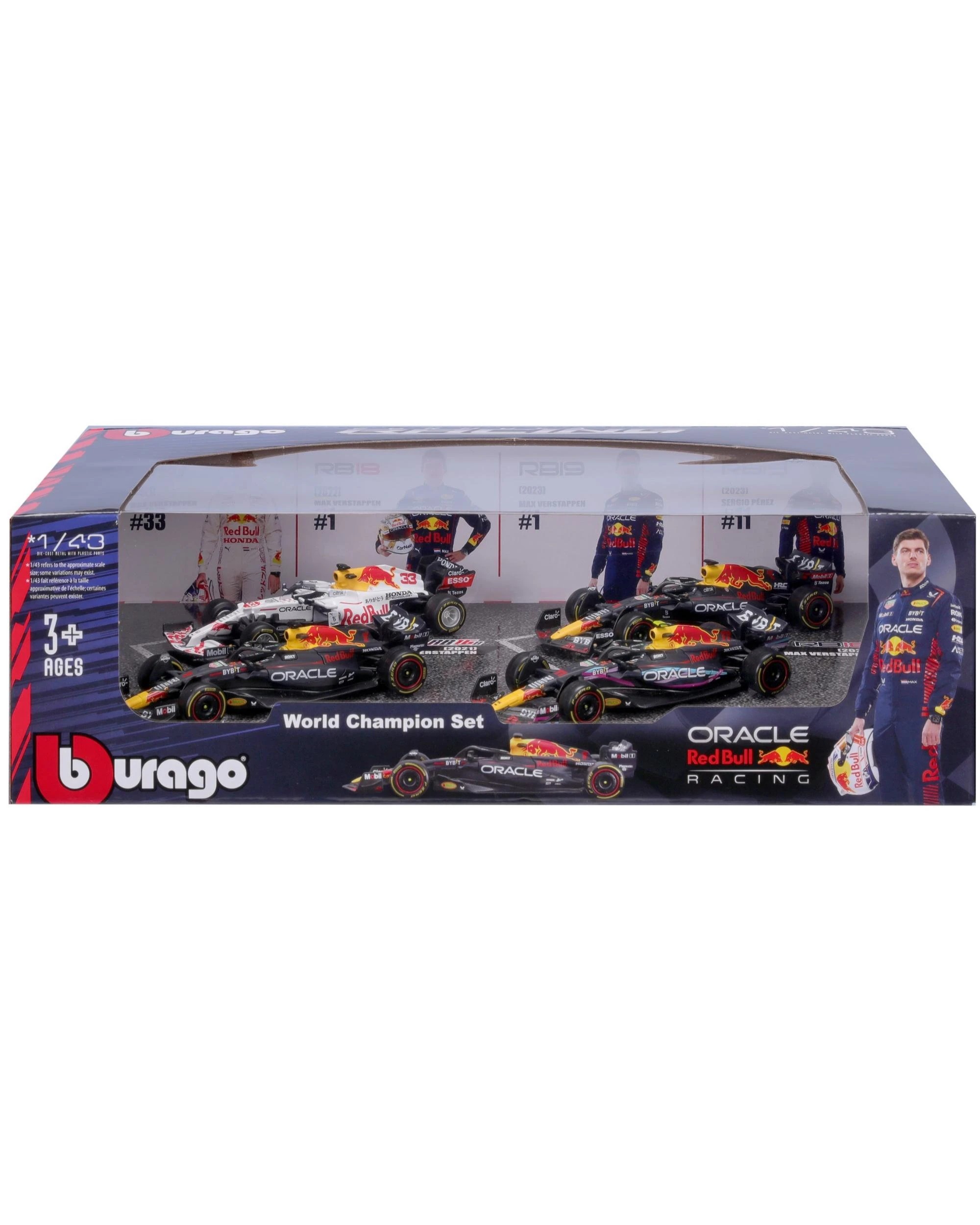 1 F1 2021-2023 Red Bull Racing RB16 RB18 RB19 Verstappen and Perez 1:43 Scale Gift Pack, 1 of 3