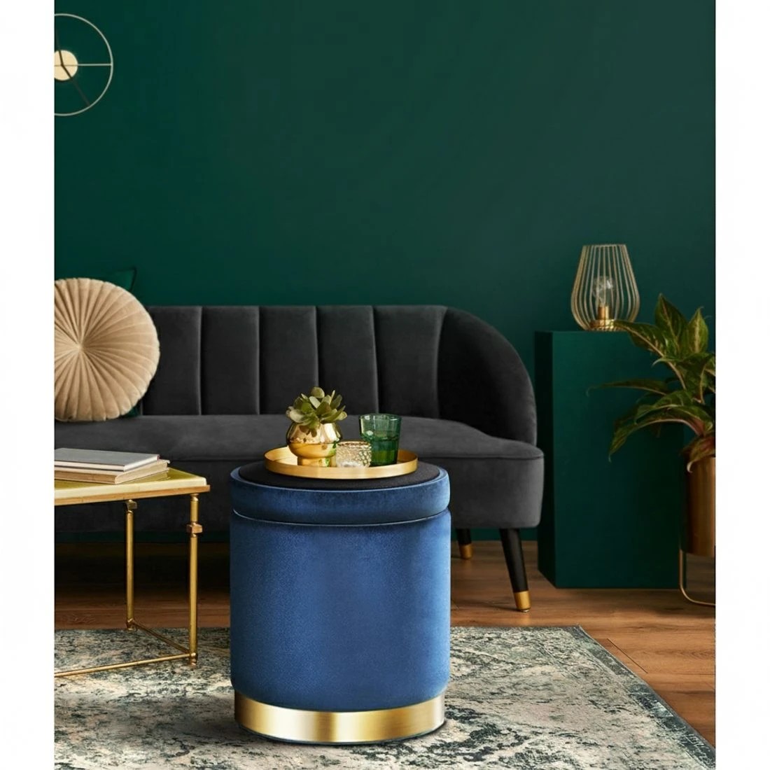 5 Artiss Ottoman Storage Foot Stool Round Velvet - Blue, 5 of 6