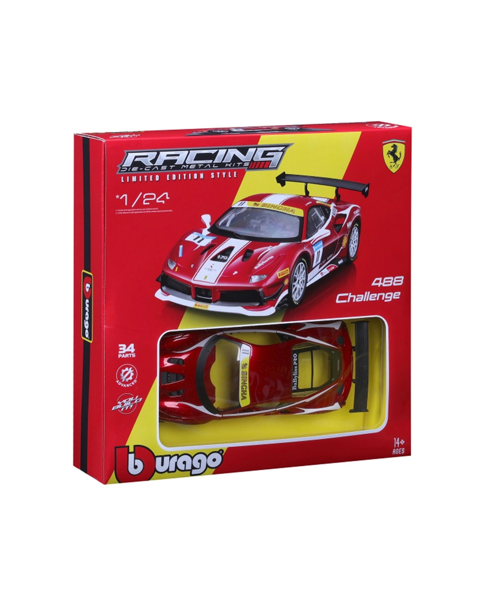 2 Bburago Model Kit 2017 Ferrari 488 Challenge Race Car Replica - Red, 2 of 7