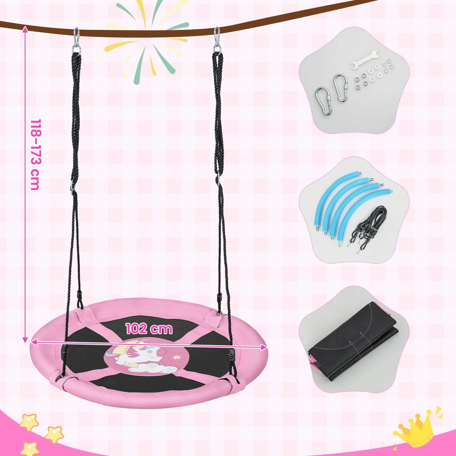 2 Costway 100cm Outdoor Tree Swing All-weather Flying Saucer Swing - Pink, 2 of 2