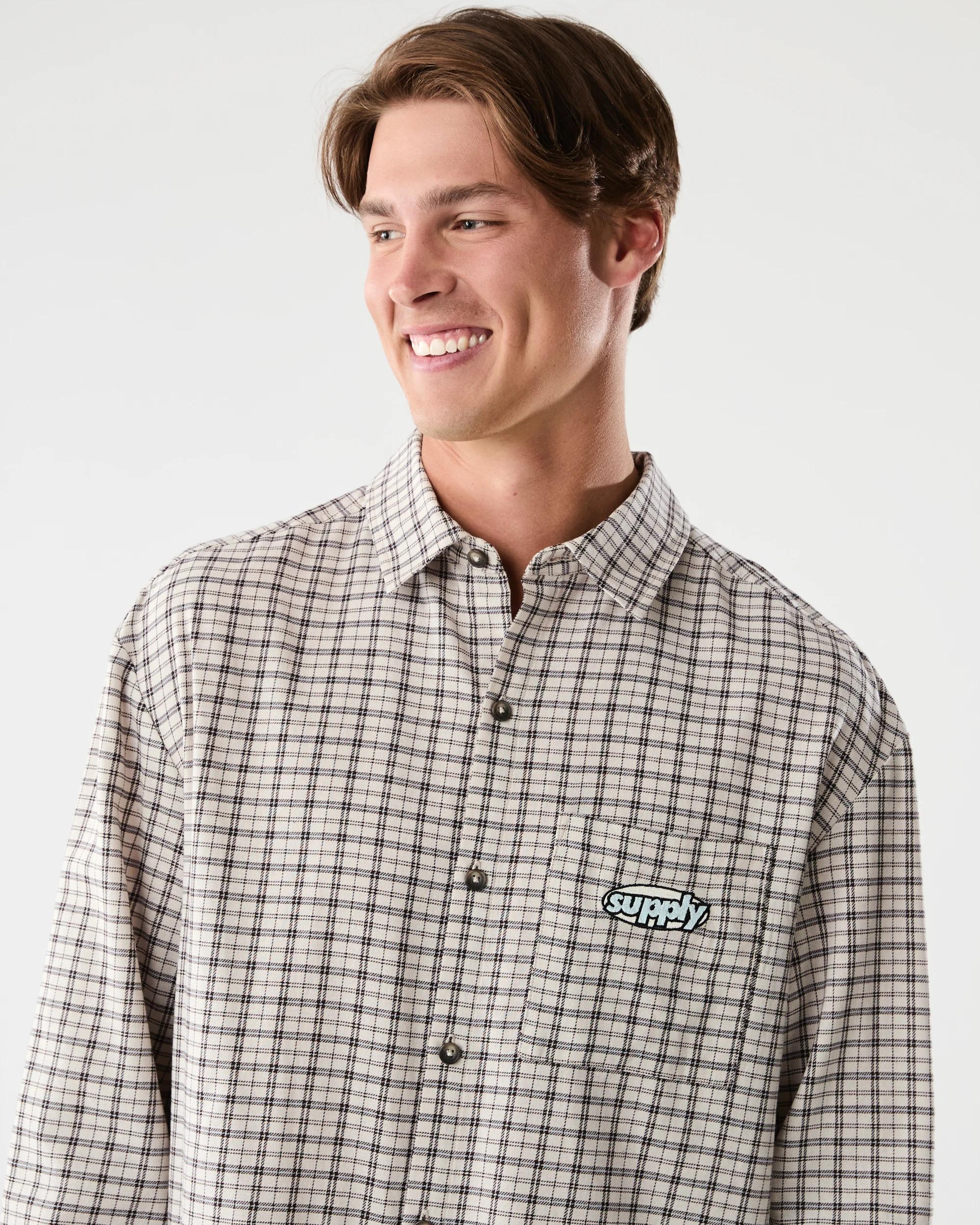4 Long Sleeve Boxy Shirt Bge Check, 4 of 7