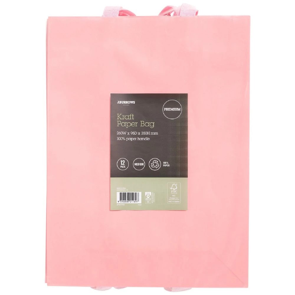 2 J.Burrows Premium Kraft Bags Medium Pink 12 Pack, 2 of 4