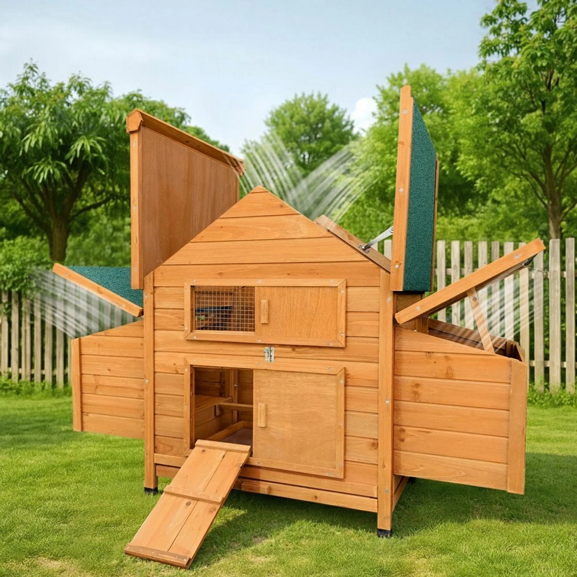 6 i.Pet Chicken Coop Rabbit Hutch Large House Run Cage Wooden Outdoor Pet - Brown, 6 of 8