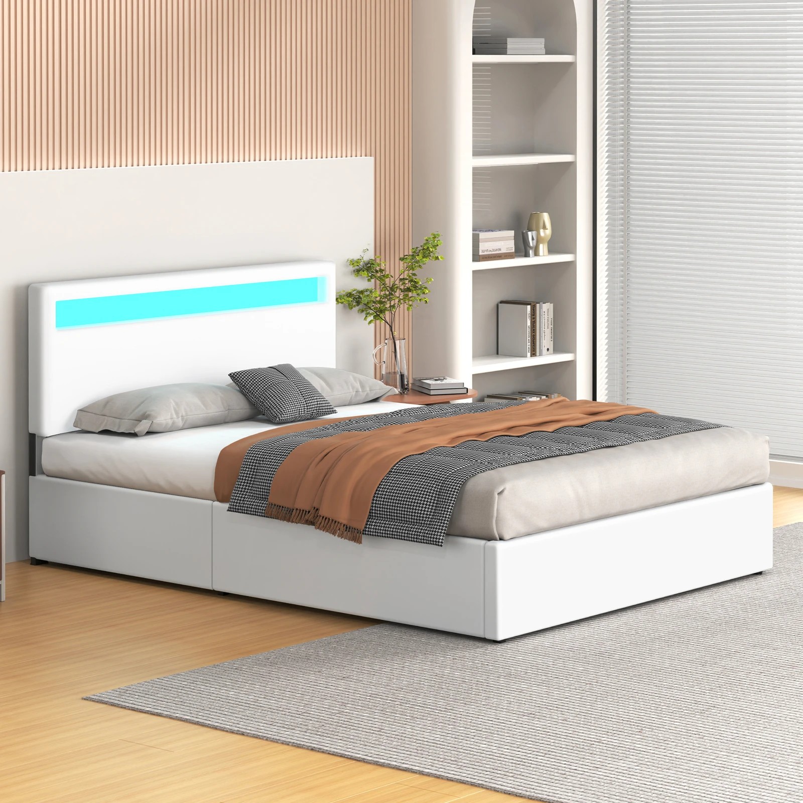 5 Alfordson Bed Frame Double Size RGB LED Gas Lift Storage Base Luchino - White, 5 of 10