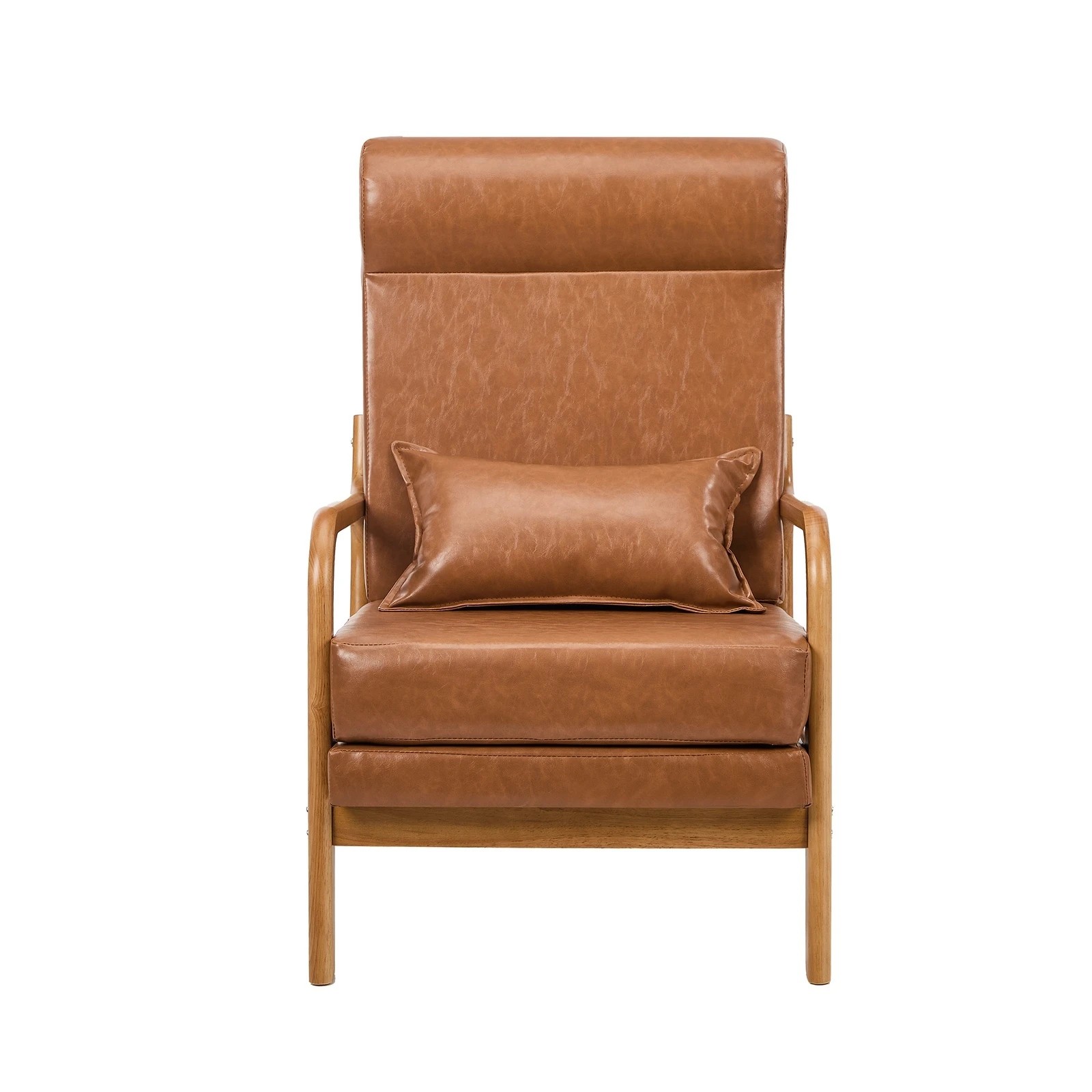 7 Oikiture 2x Armchair PU Leather Lounge Chair with Lumbar Pillow - Brown, 7 of 8